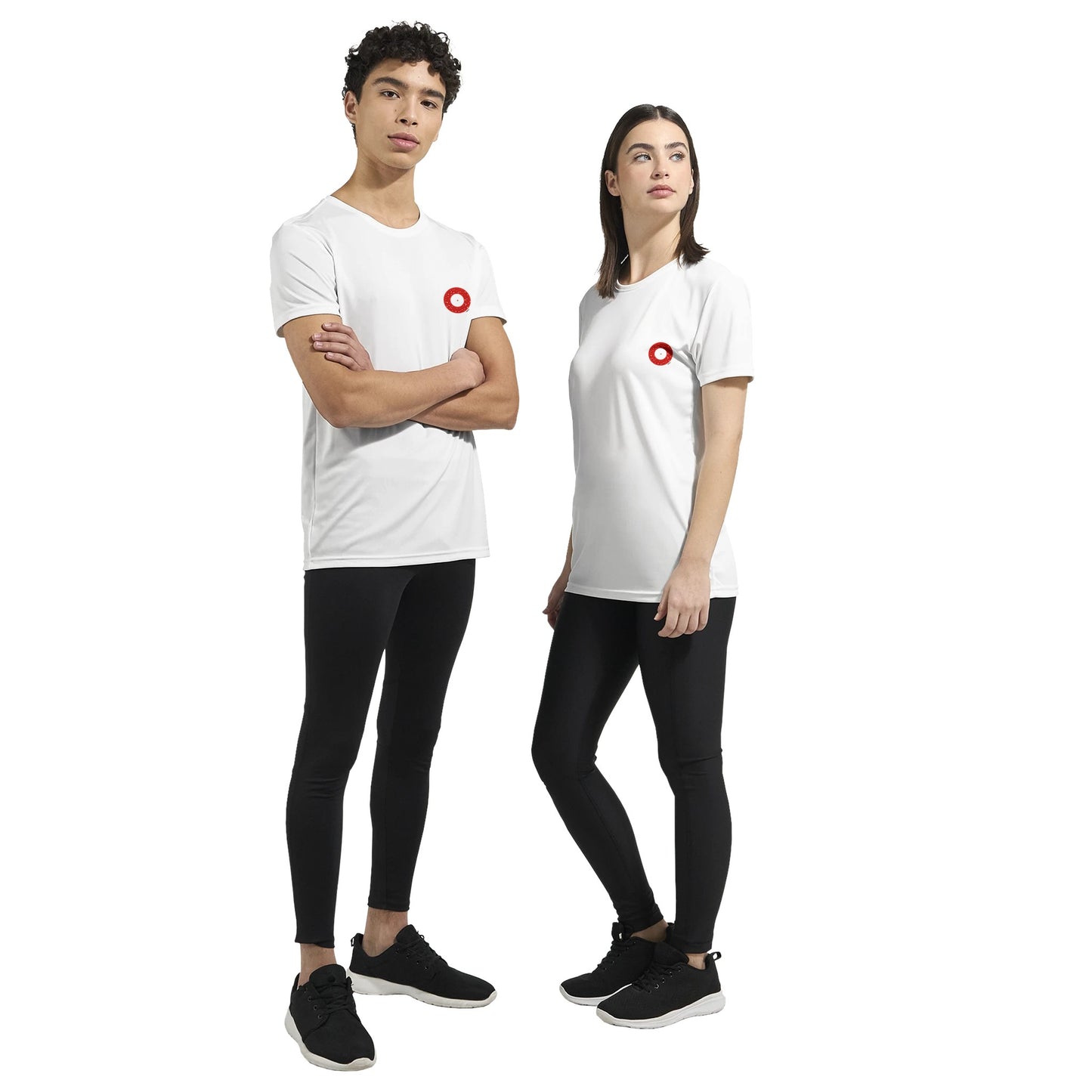 N YOUR CENTER empowering design T-shirt worn by man and woman