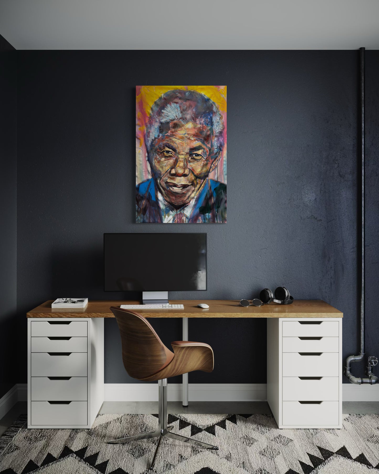 Nelson Mandela Portrait Original Painting above modern home office