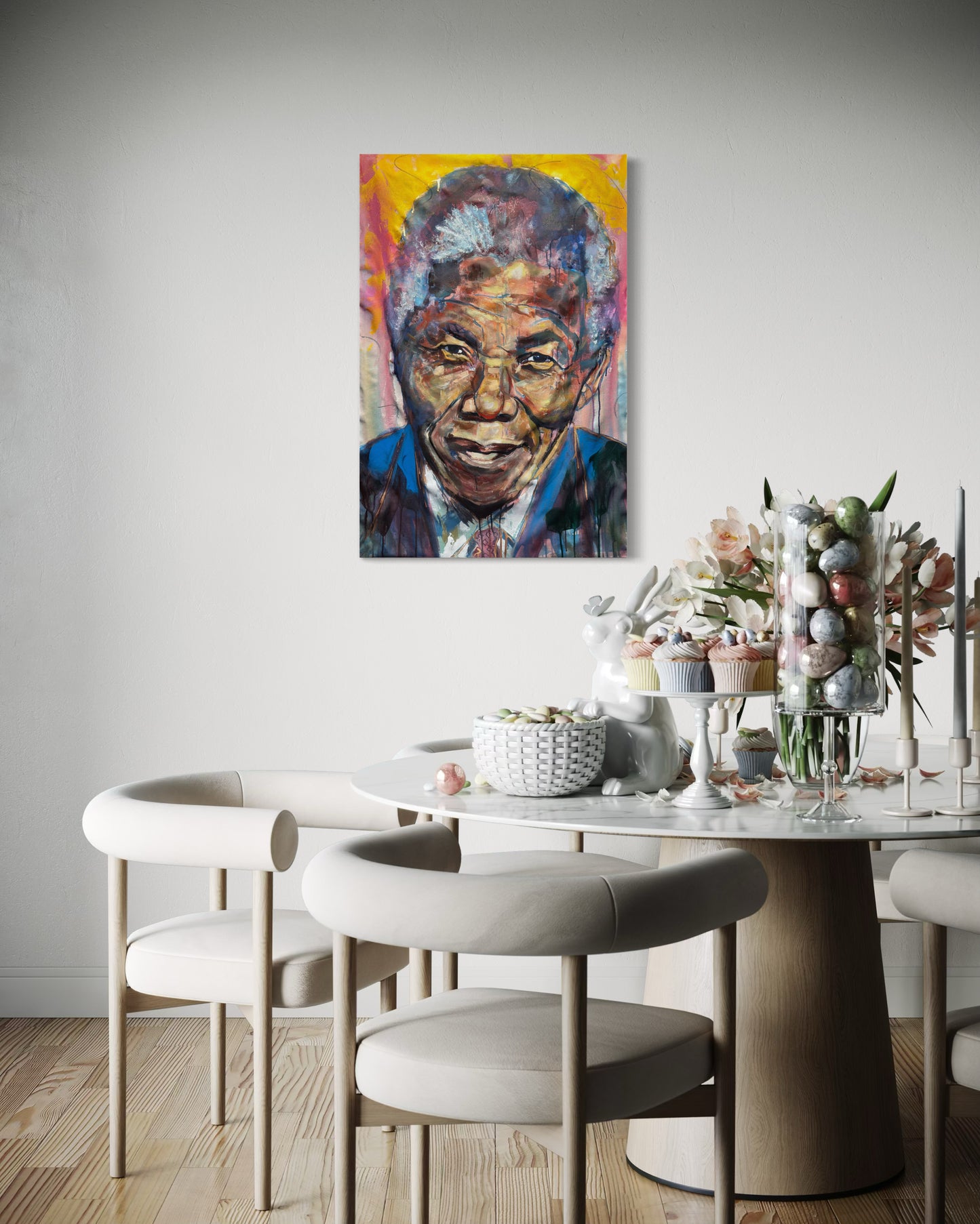 Nelson Mandela Portrait Original Painting in breakfast area