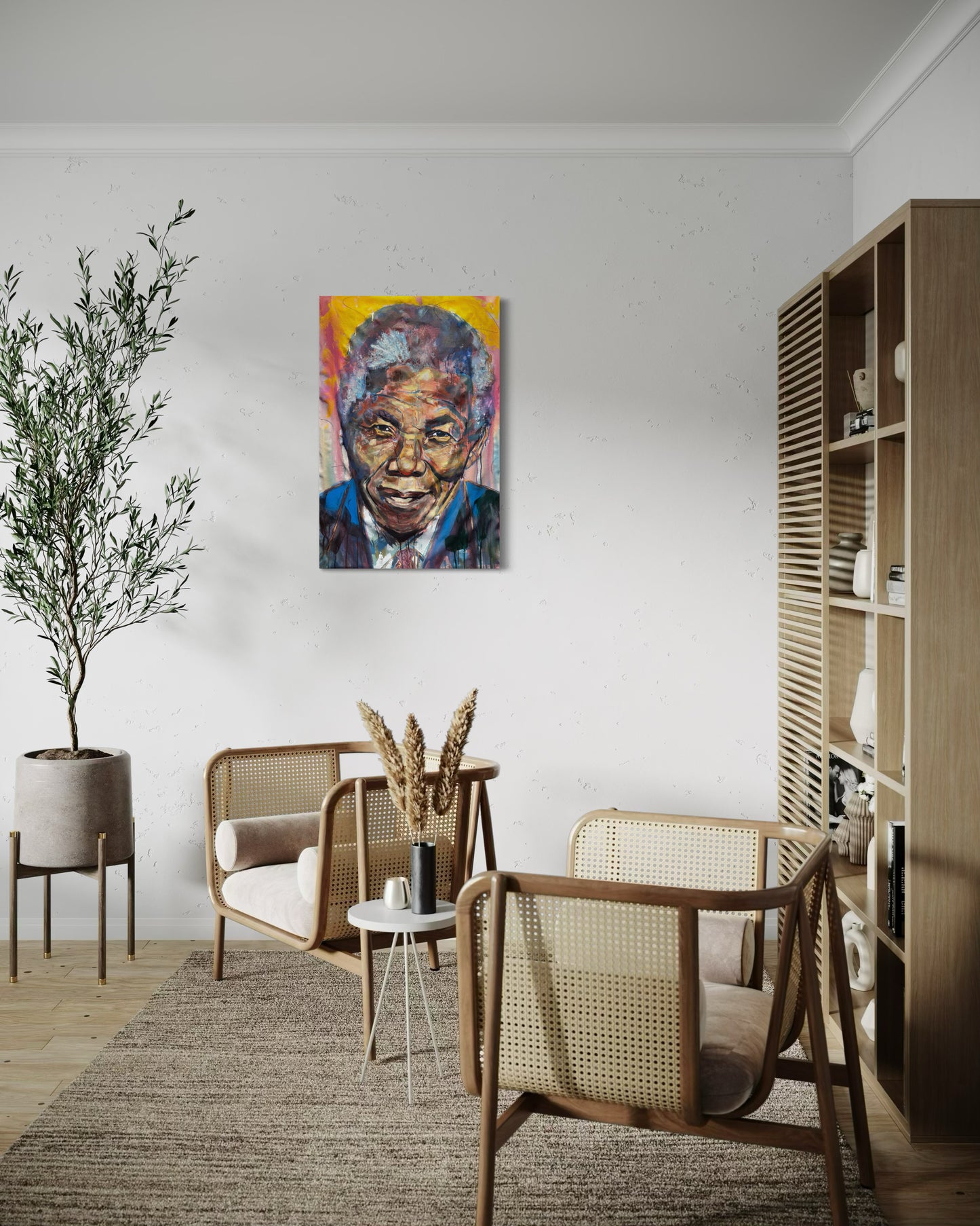 Nelson Mandela Portrait Original Painting in seating area