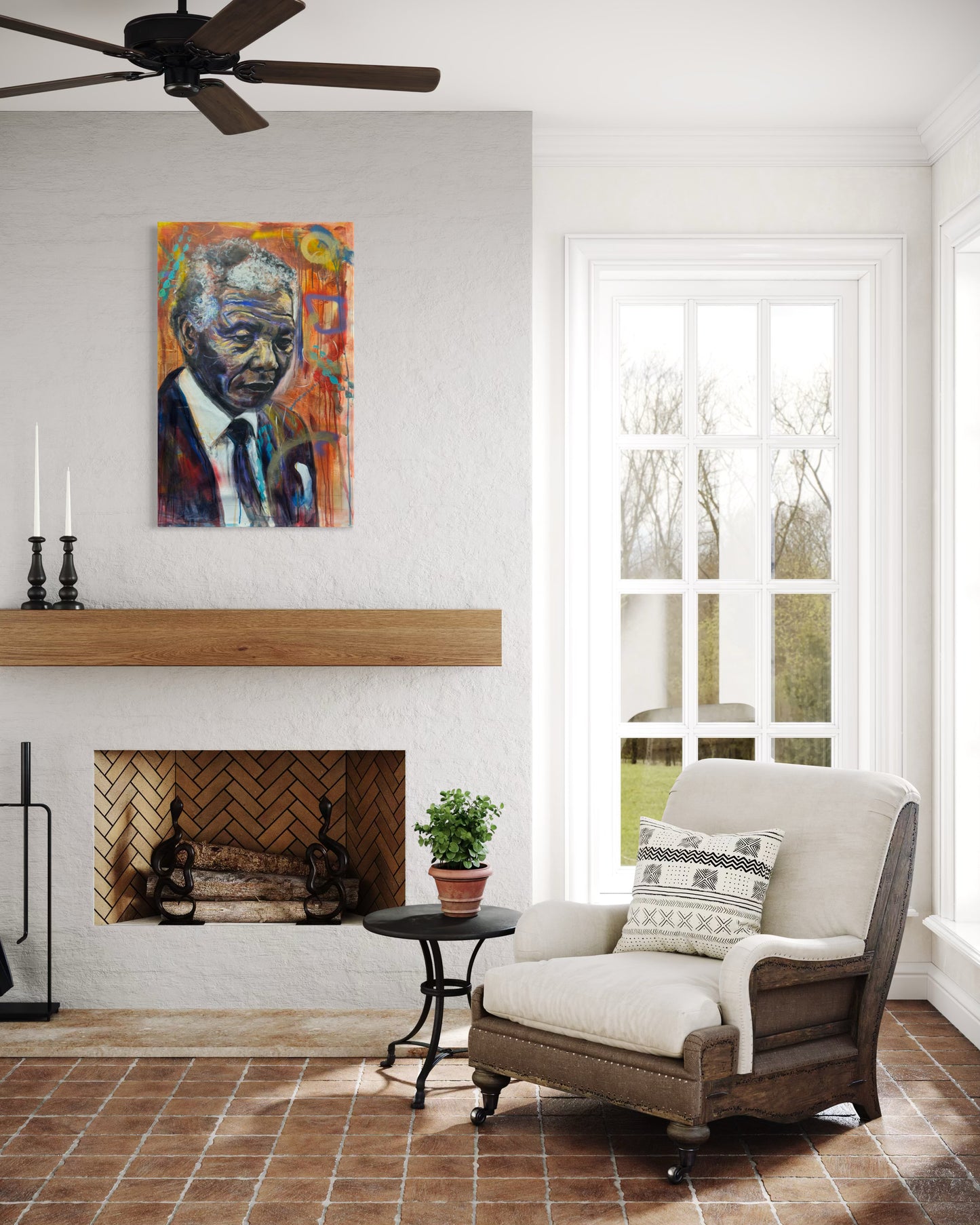 Nelson Mandela 1 Portrait Original Painting above fire place