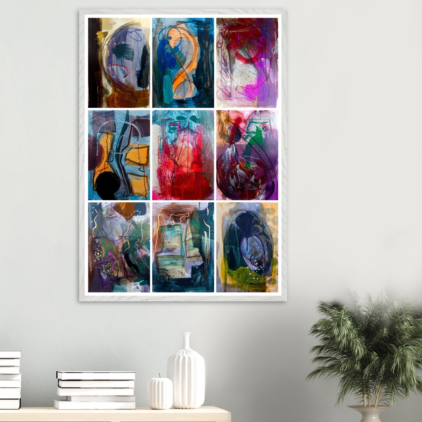 OLORFUL MOMENTS Wall Art Set Poster Print 9X above table with small plant