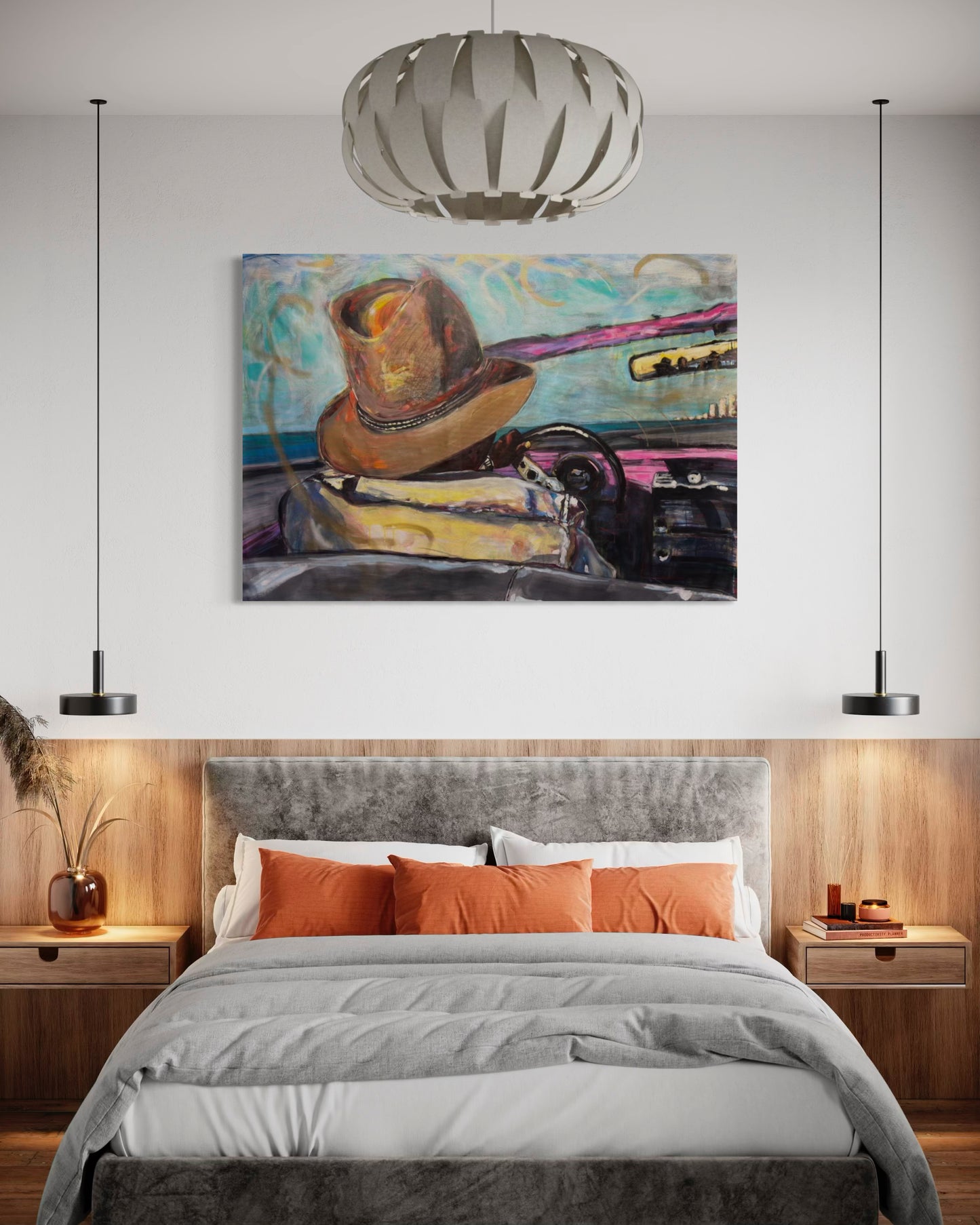 Paseo vedado Travel Original Painting in king size bed room