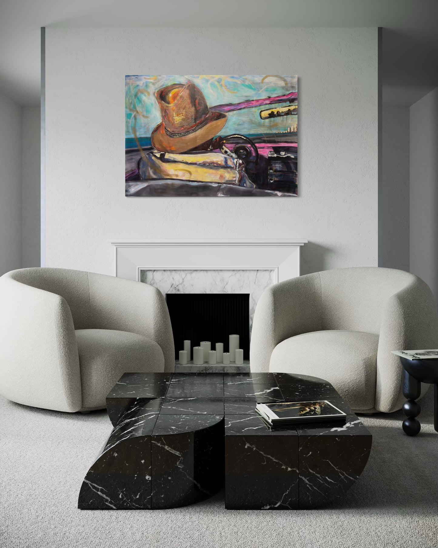 Paseo vedado Travel Original Painting above elegant fire place