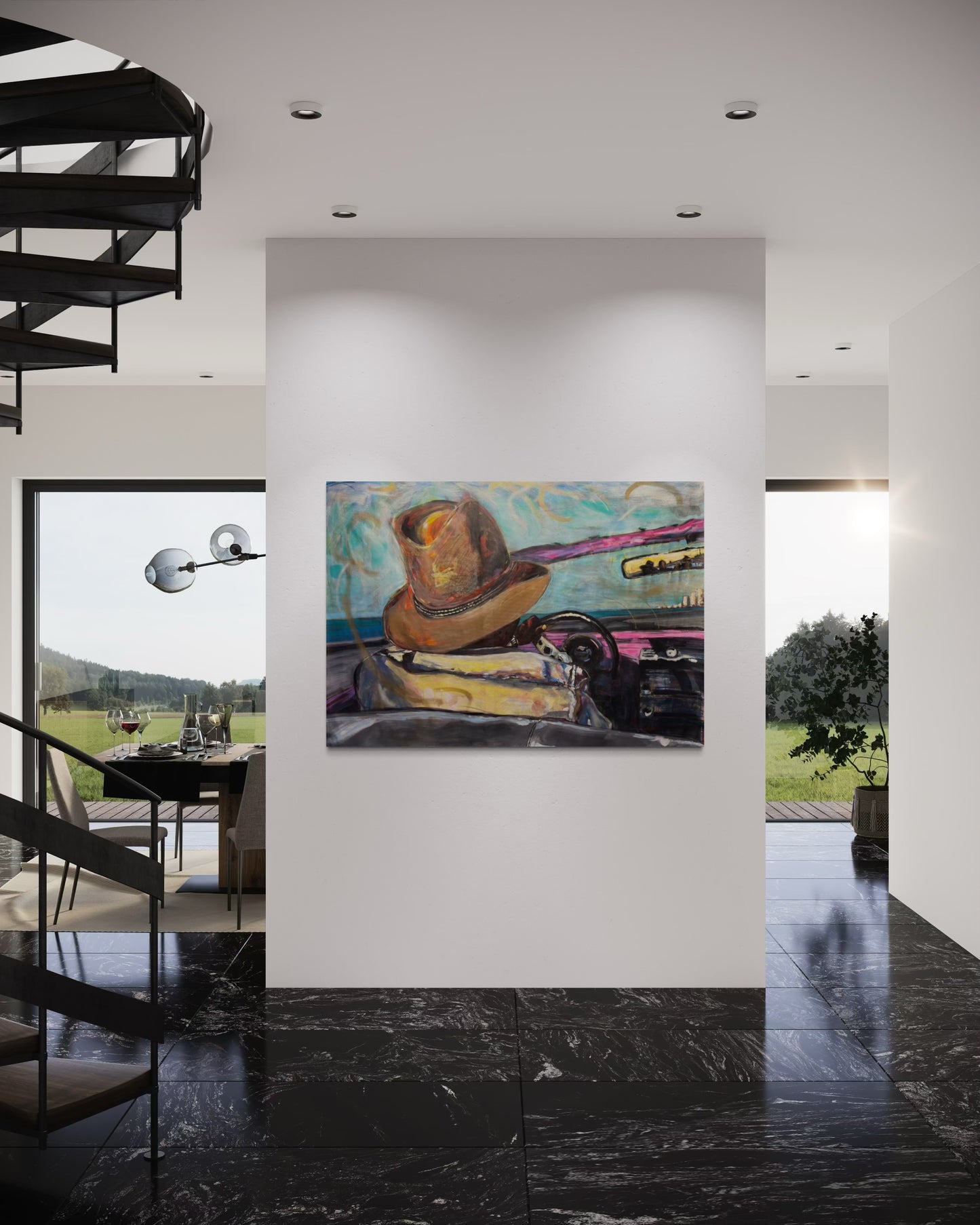 Paseo vedado Travel Original Painting in luxury maaisonette with black marble floor