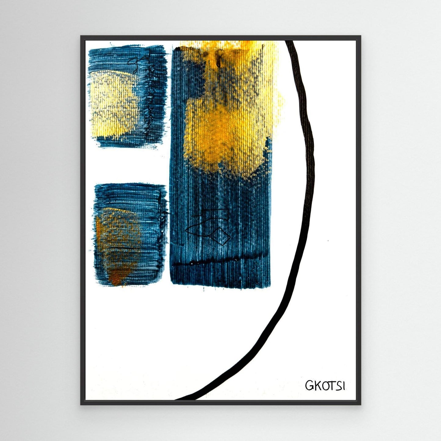 PHARAO abstract art with black frame on white wall - clean Egyptian canvas display