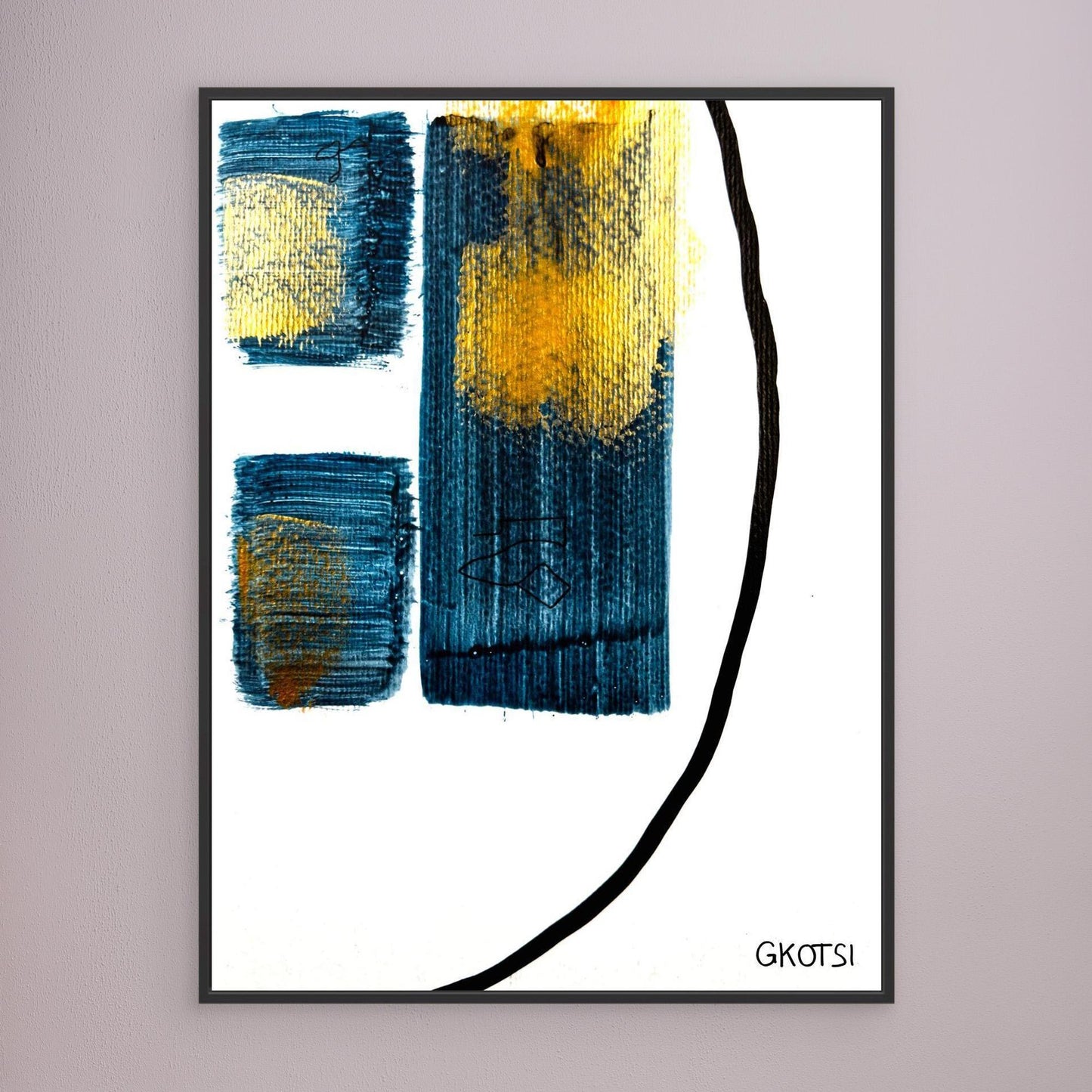 PHARAO artwork close-up with black frame on gray wall