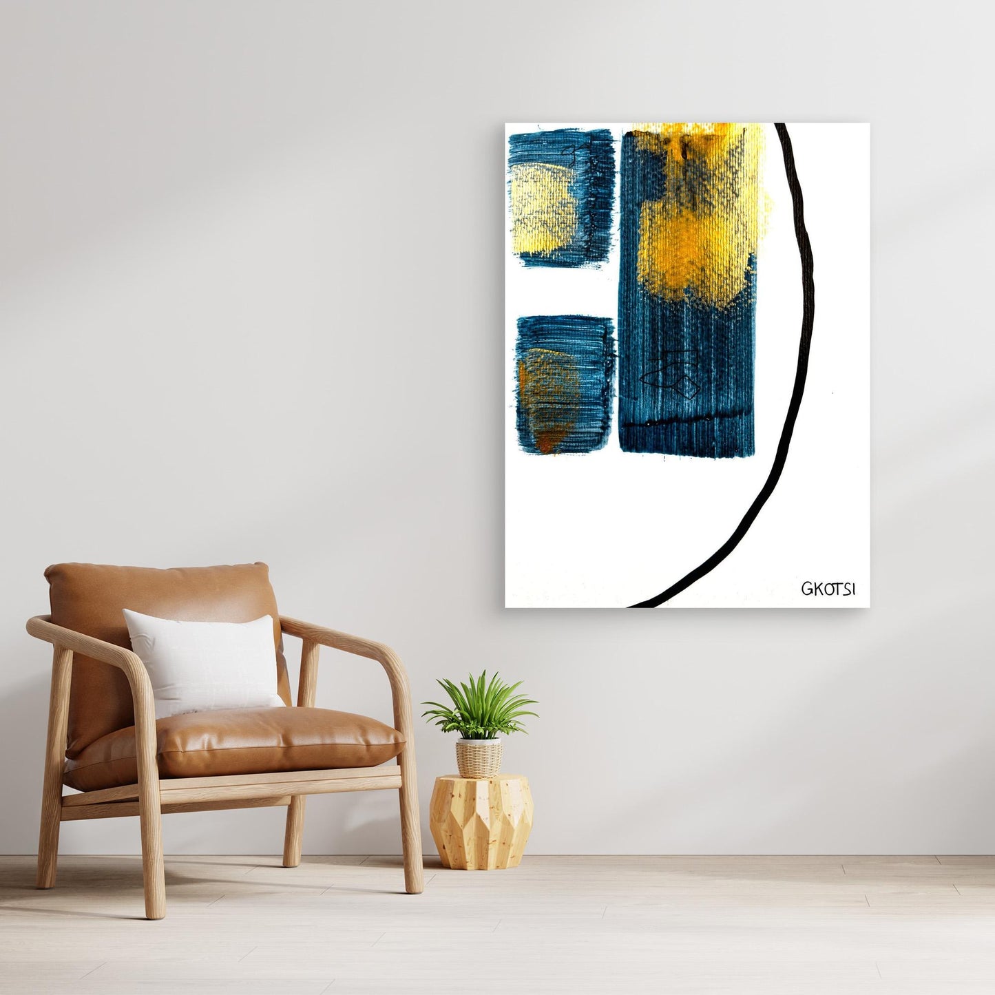 PHARAO artwork displayed near modern chair - elegant Egyptian wall decor