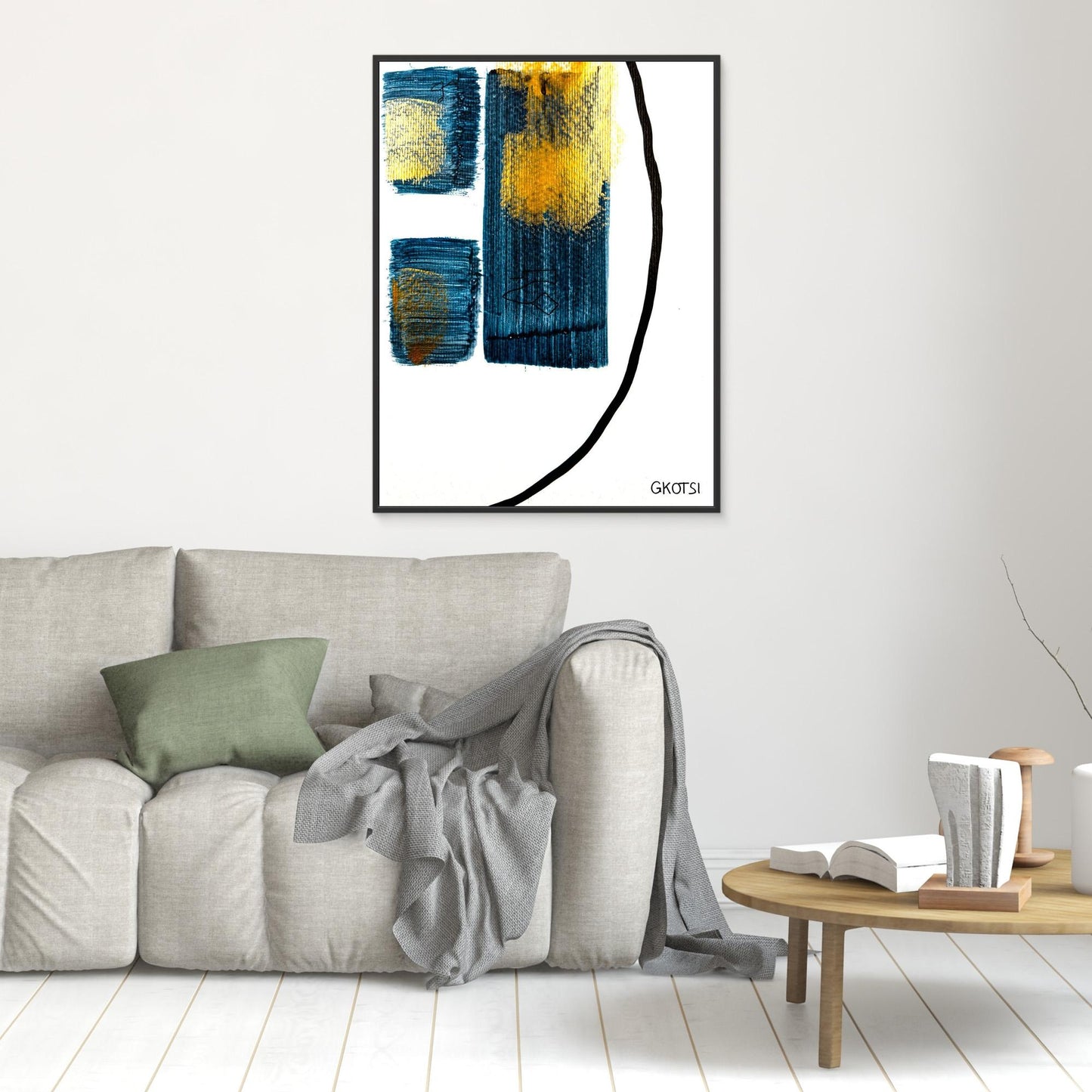 PHARAO canvas print above grey sofa - Egyptian symbolism wall art decor