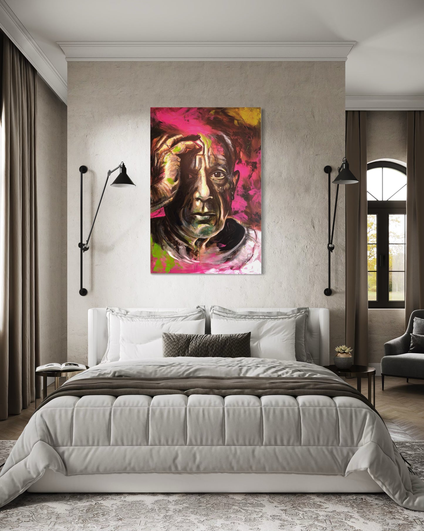 Pablo Picasso Portrait Original Painting over king size bed