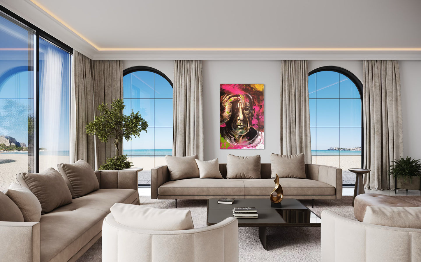 Pablo Picasso Portrait Original Painting in exclusive beachside living room