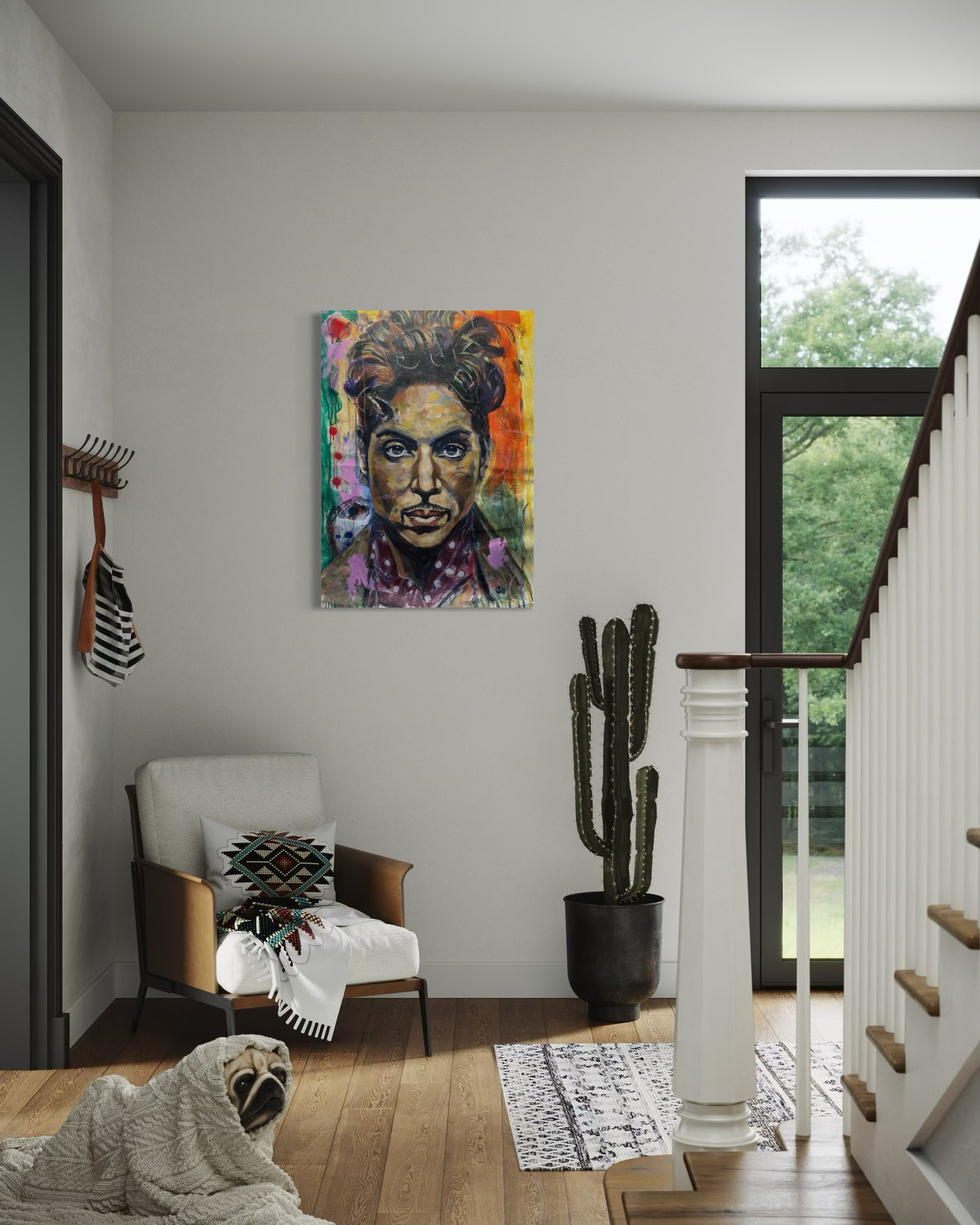 Prince Portrait Original Painting in room corner above an armchair