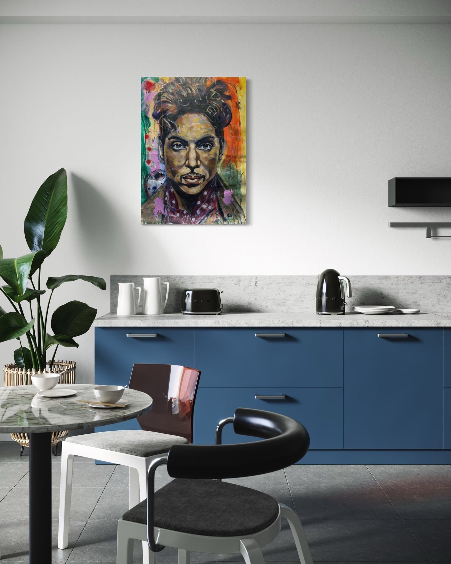 Prince Portrait Original Painting in a modern kitchen
