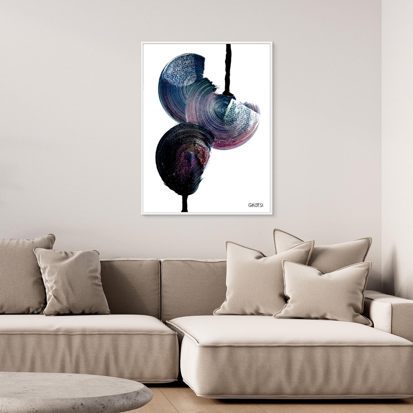 REGENTROPFEN abstract raindrops canvas above modern sofa
