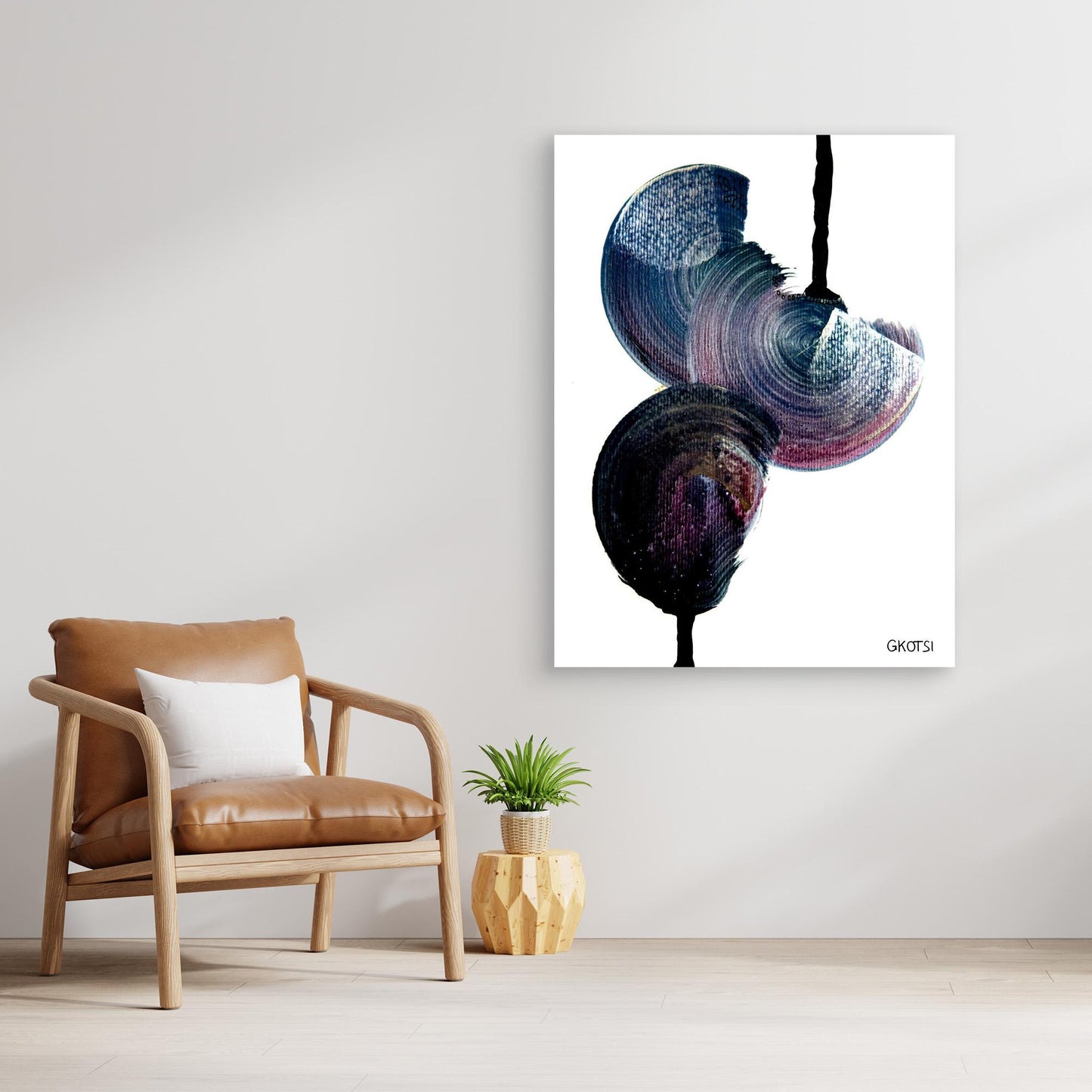 REGENTROPFEN abstract raindrops artwork next to chair and plant