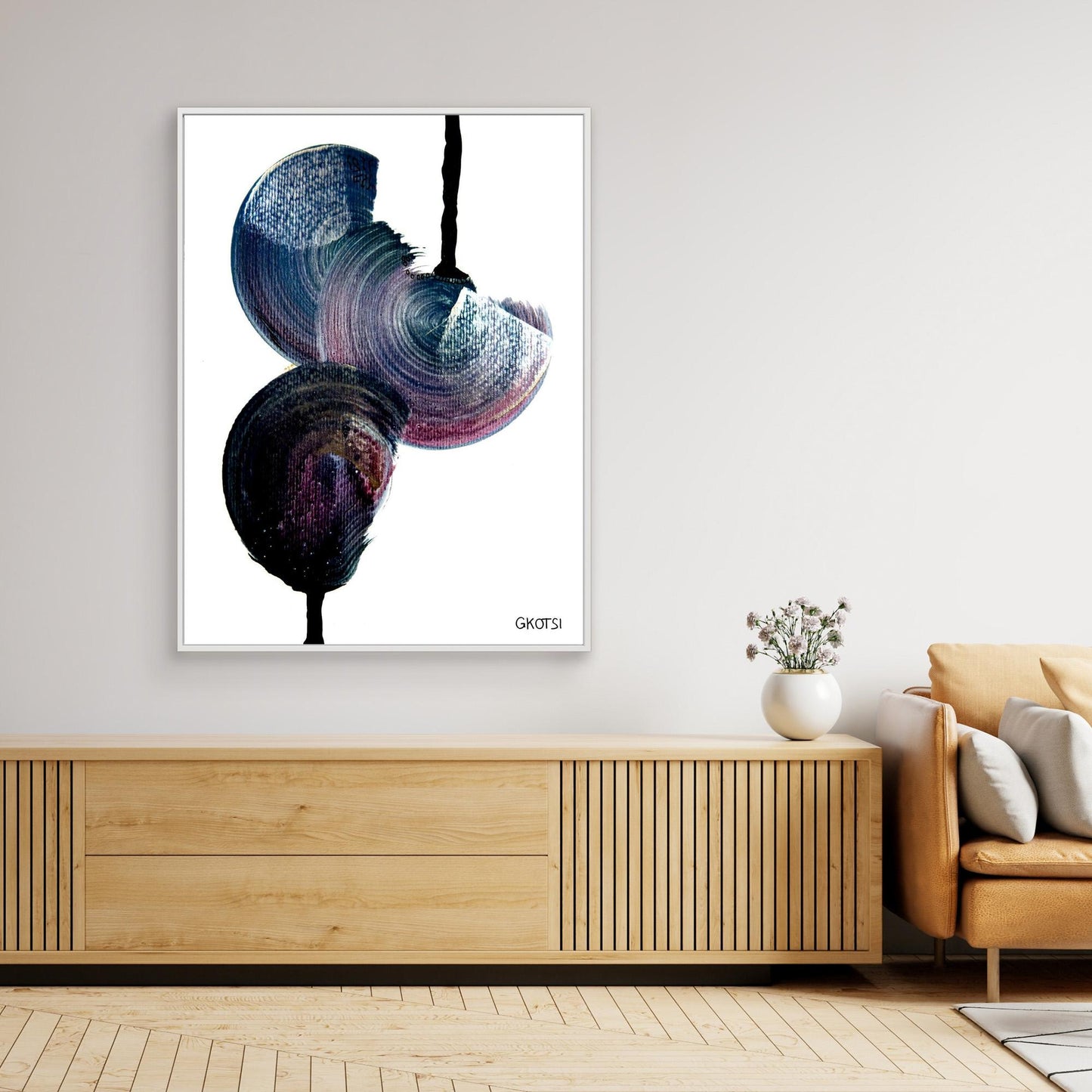 REGENTROPFEN abstract raindrops canvas above white dresser - natural abstract forms