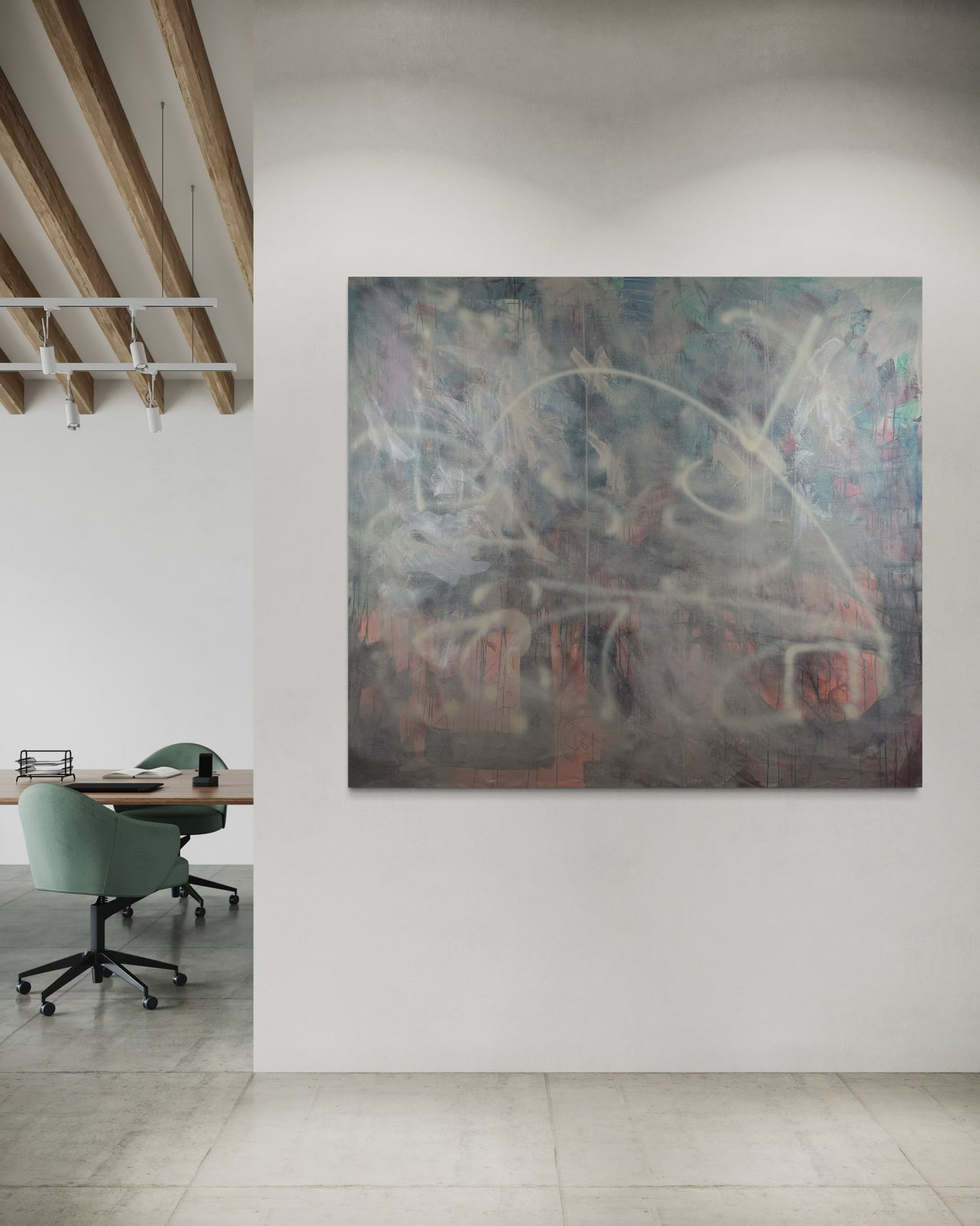 Relaxing Calming Abstract Original Painting in modern loft office