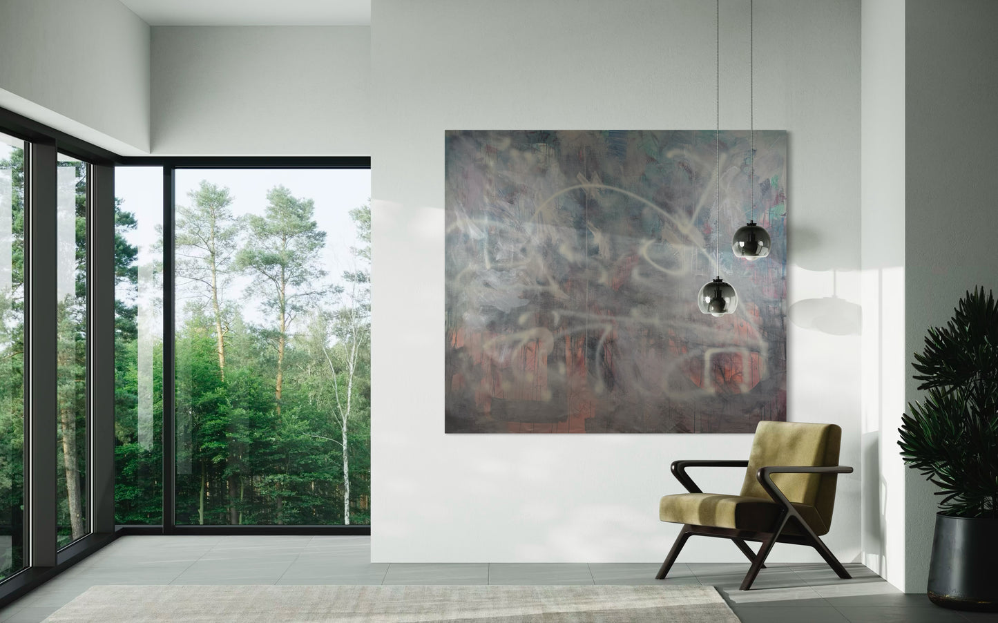 Relaxing Calming Abstract Original Painting in noble room with view