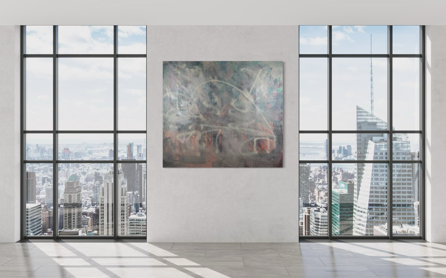 Relaxing Calming Abstract Original Painting with skyline view in urban space