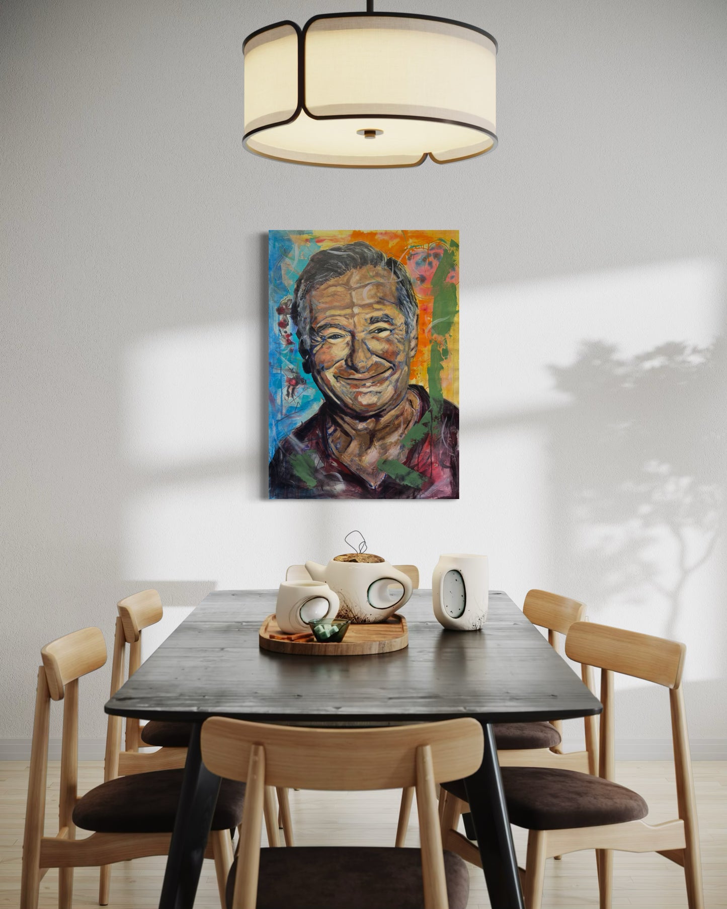 Robin Williams Portrait Original Painting over breakfast table