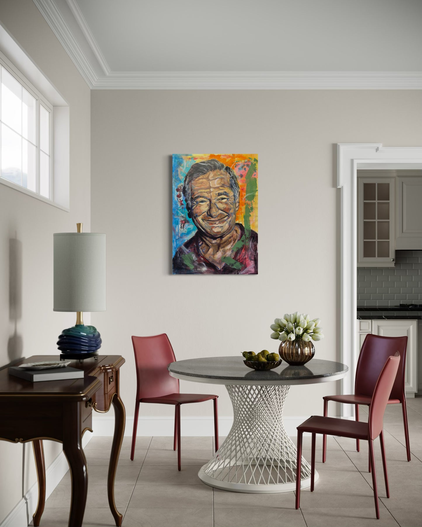 Robin Williams Portrait Original Painting in kitchen area