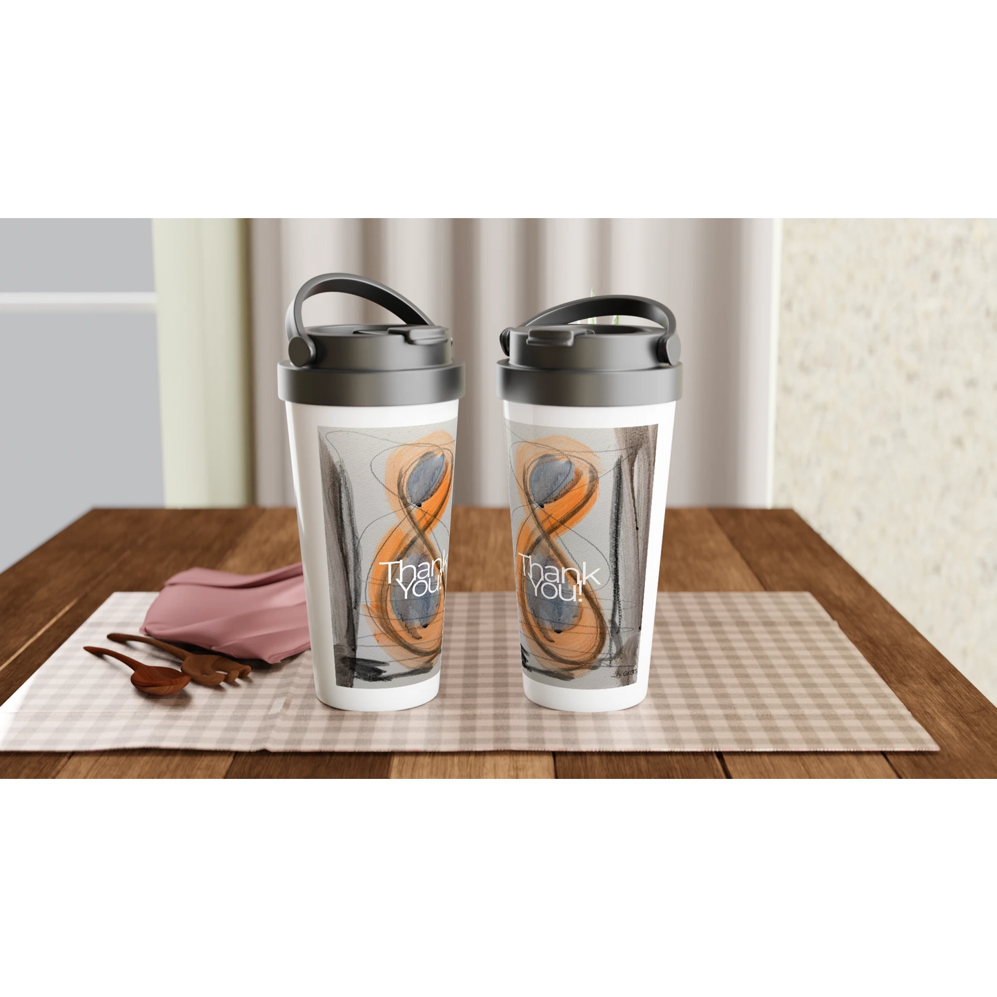 SHINY SUN Travel Mugs on breakfast tray with Mindful Quotes & Soul Notes