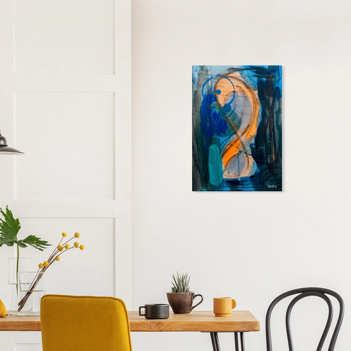 SHINY SUN canvas print above breakfast table in dining area