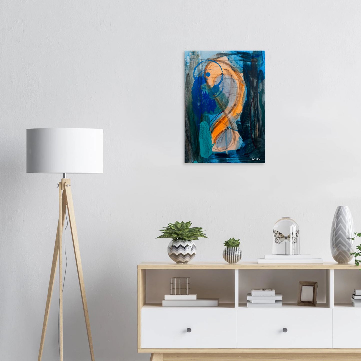 SHINY SUN canvas print above dresser in room interior