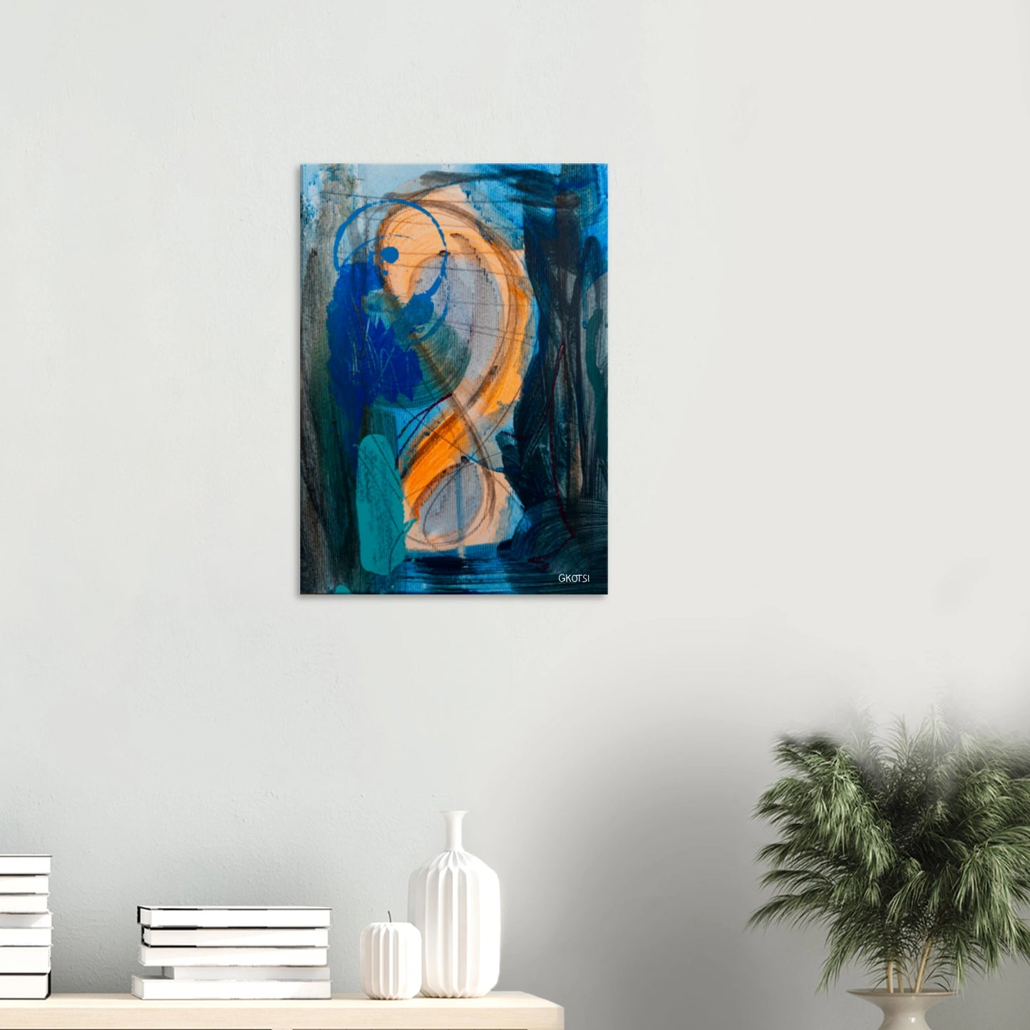 SHINY SUN canvas print above table with small plant