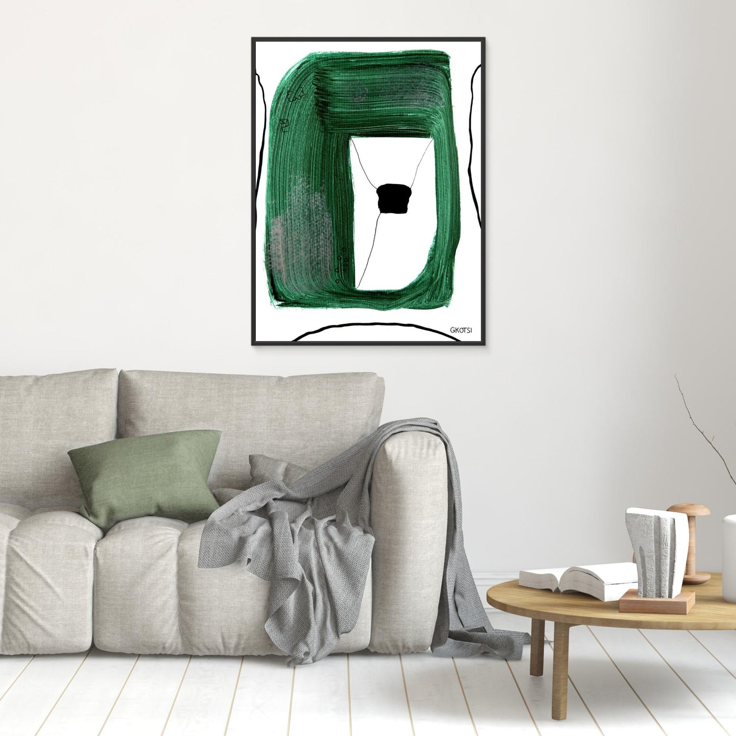 SICHTWEISE canvas above grey sofa in modern living room