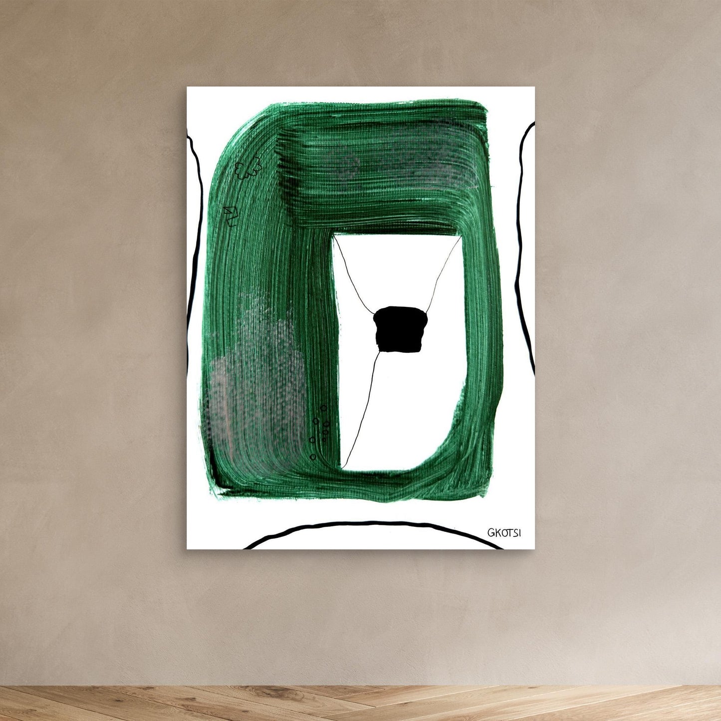 SICHTWEISE canvas on light brown wall above wooden floor