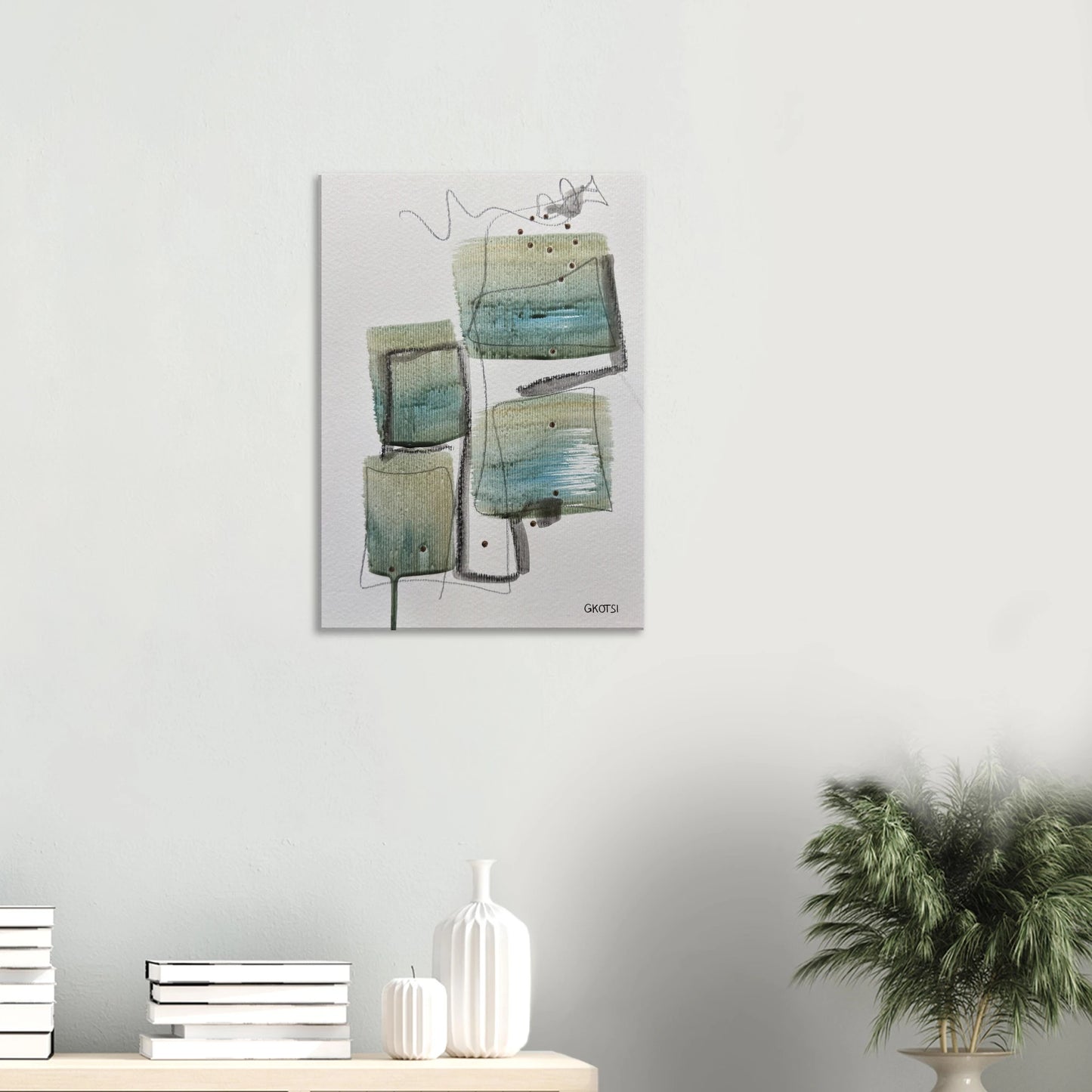 STRUCTURALLY Canvas print next to stylish table and plant - architectural interior design element