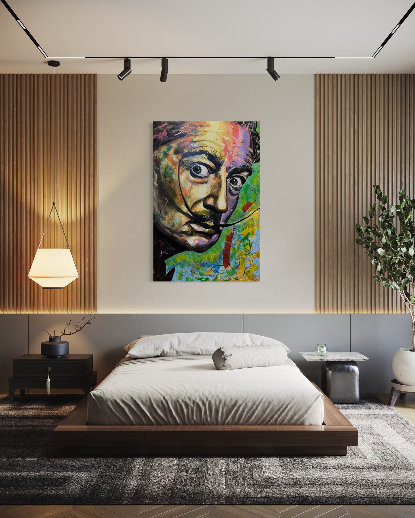 Salvador Dali Portrait Original Painting in master bedroom