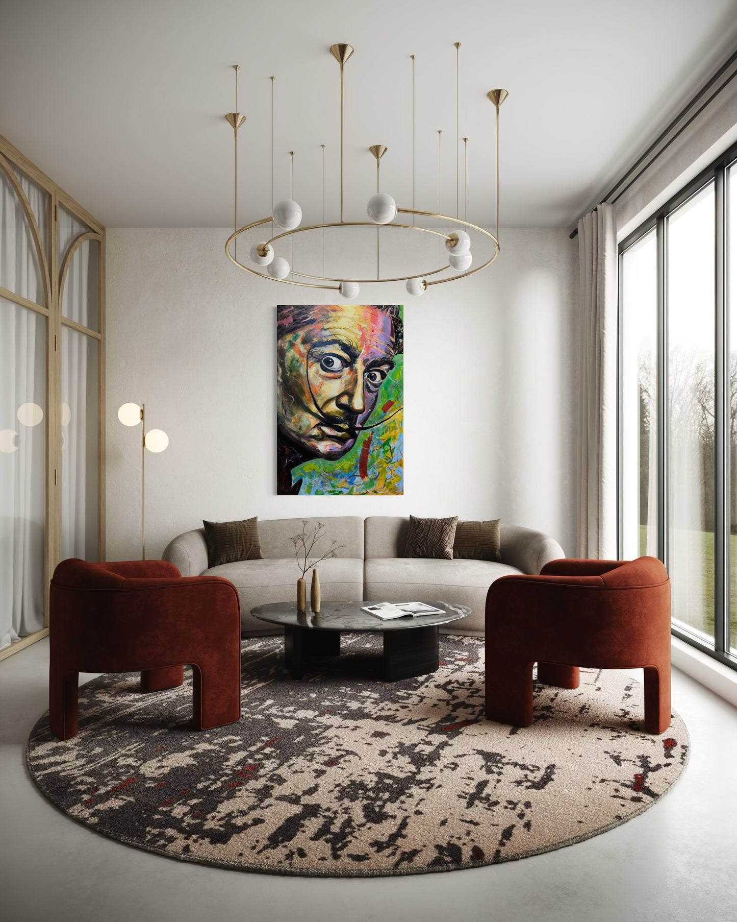 Salvador Dali Portrait Original Painting in elegant living room