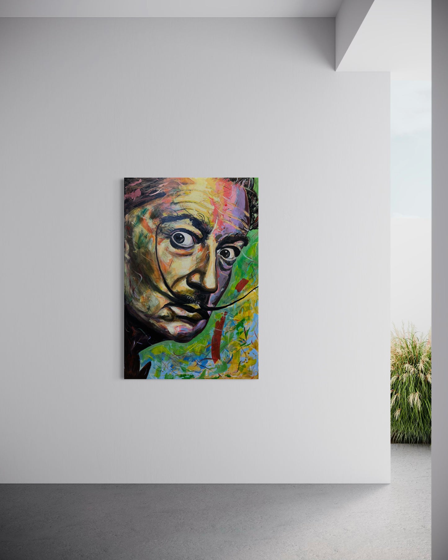 Salvador Dali Portrait Original Painting outdoor area