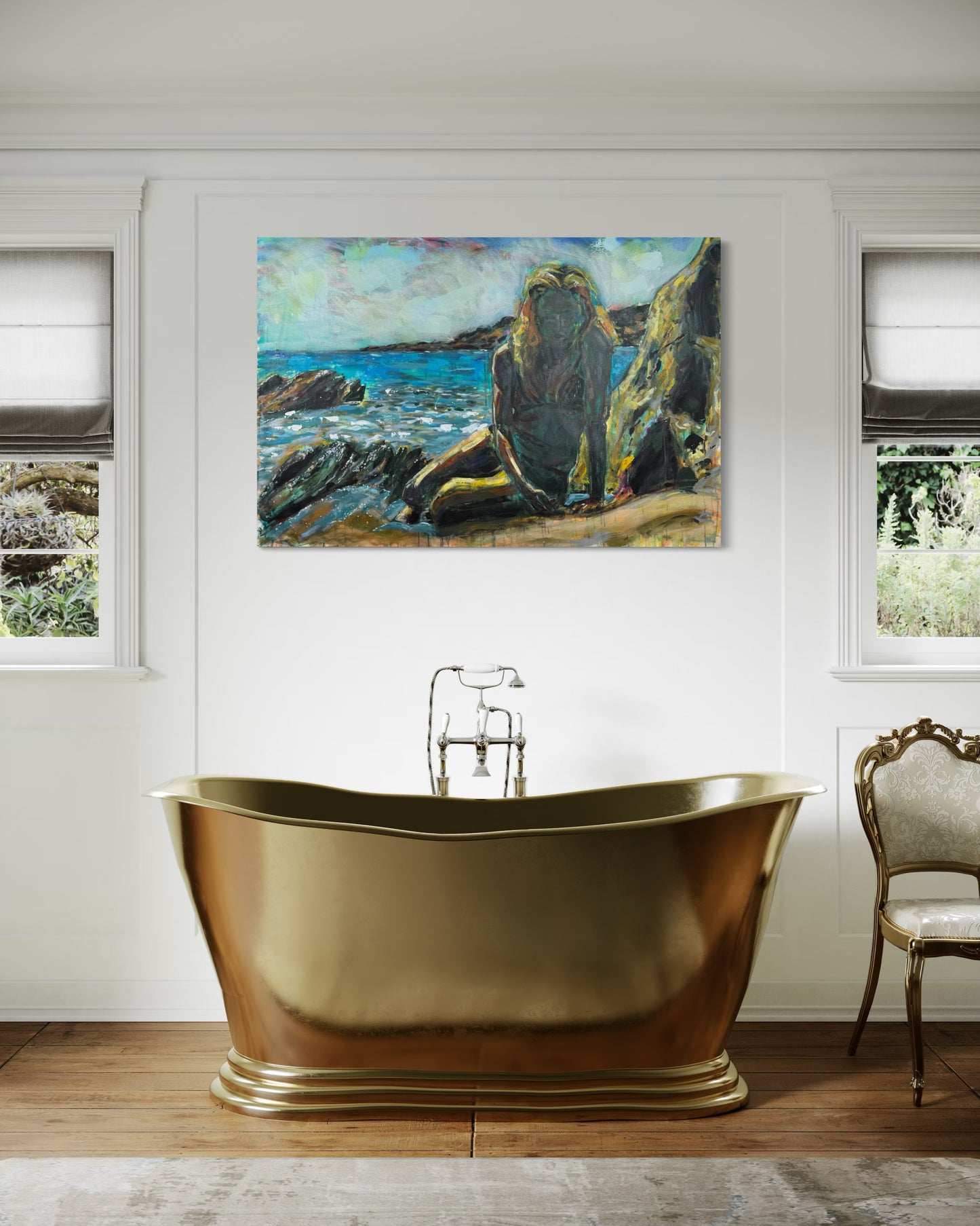 Tinos Greece Original Painting above golden bathtub