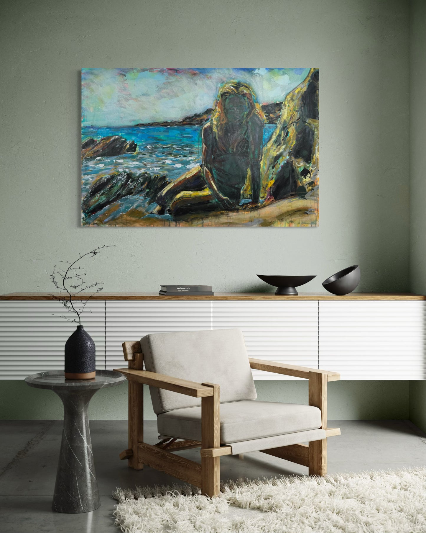 Tinos Greece Original Painting above stylish modern large sideboard