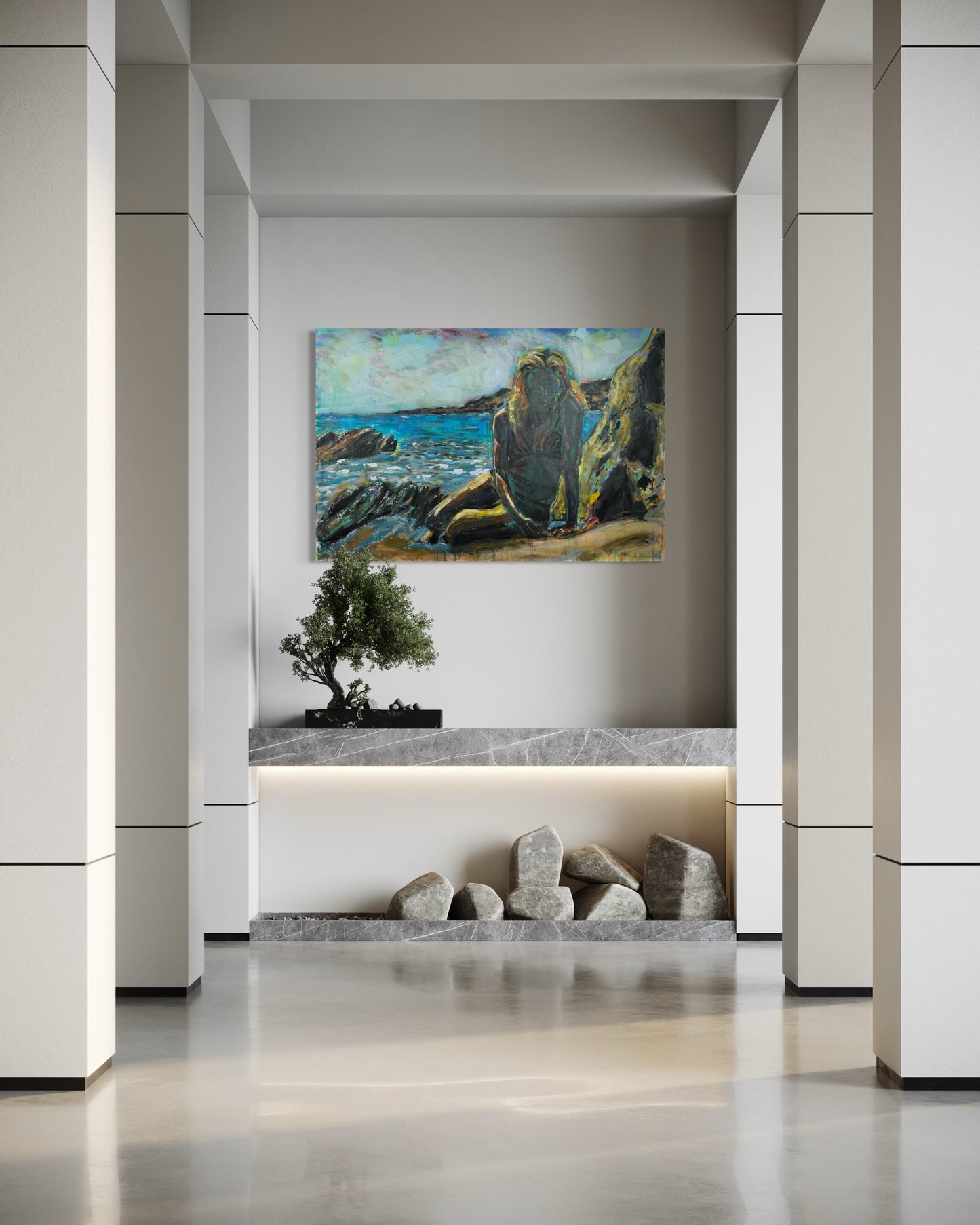 Tinos Greece Original Painting in a luxury entrance with marble