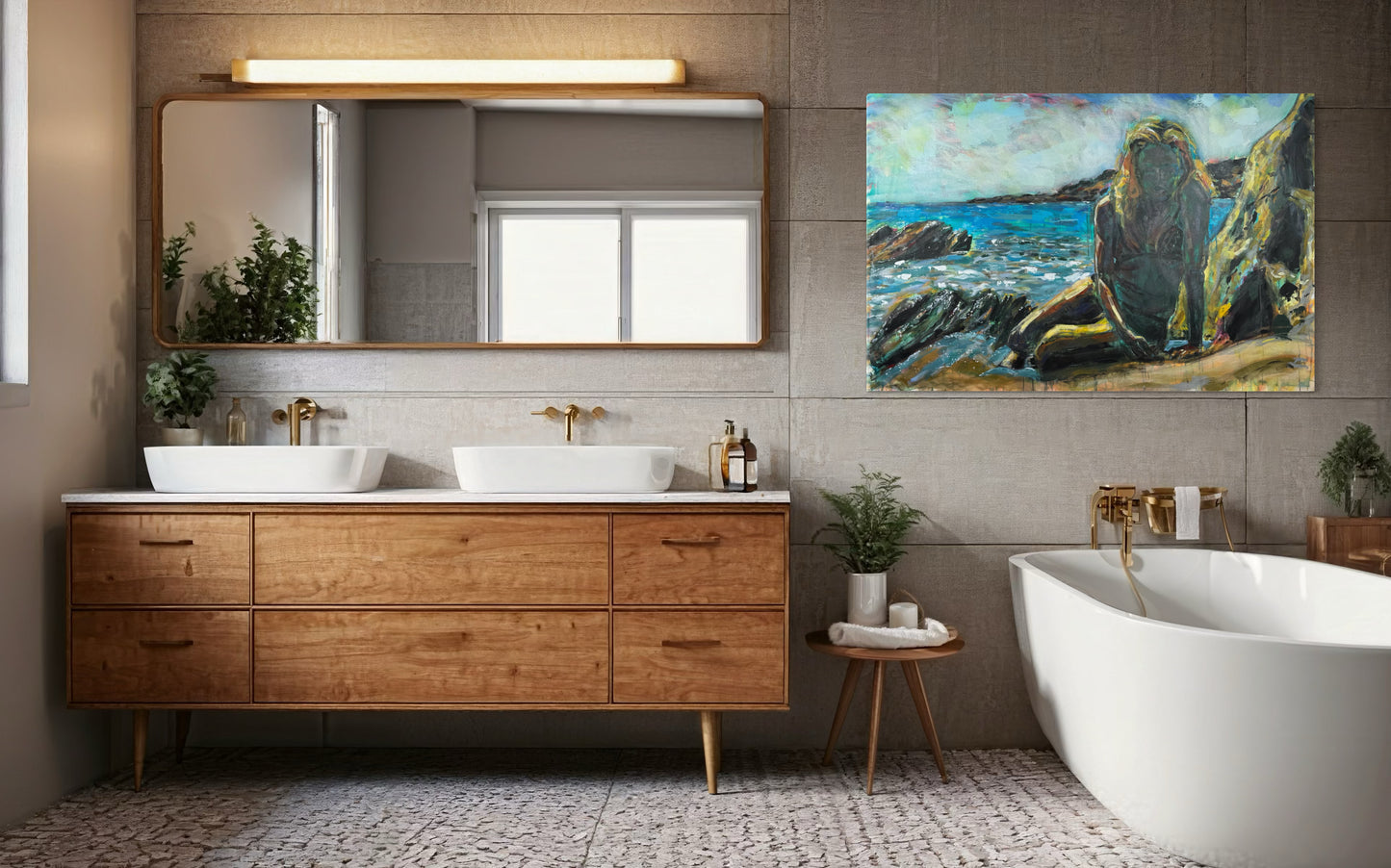 Tinos Greece Original Painting in luxurious bathroom space