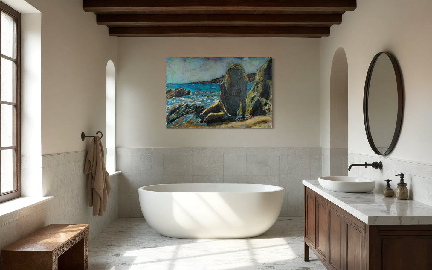 Tinos Greece Original Painting in luxury minimalist bathroom area
