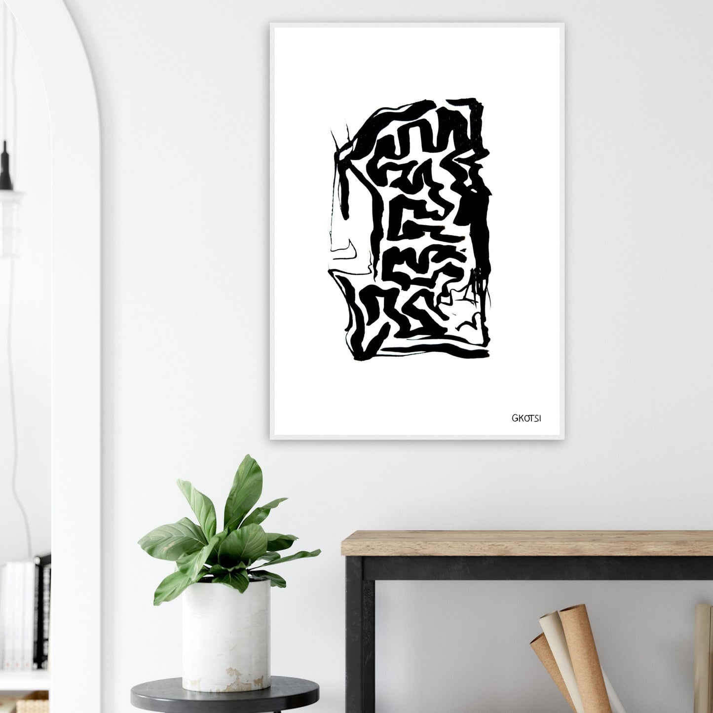 TRANSFORMING poster print in hallway above console table