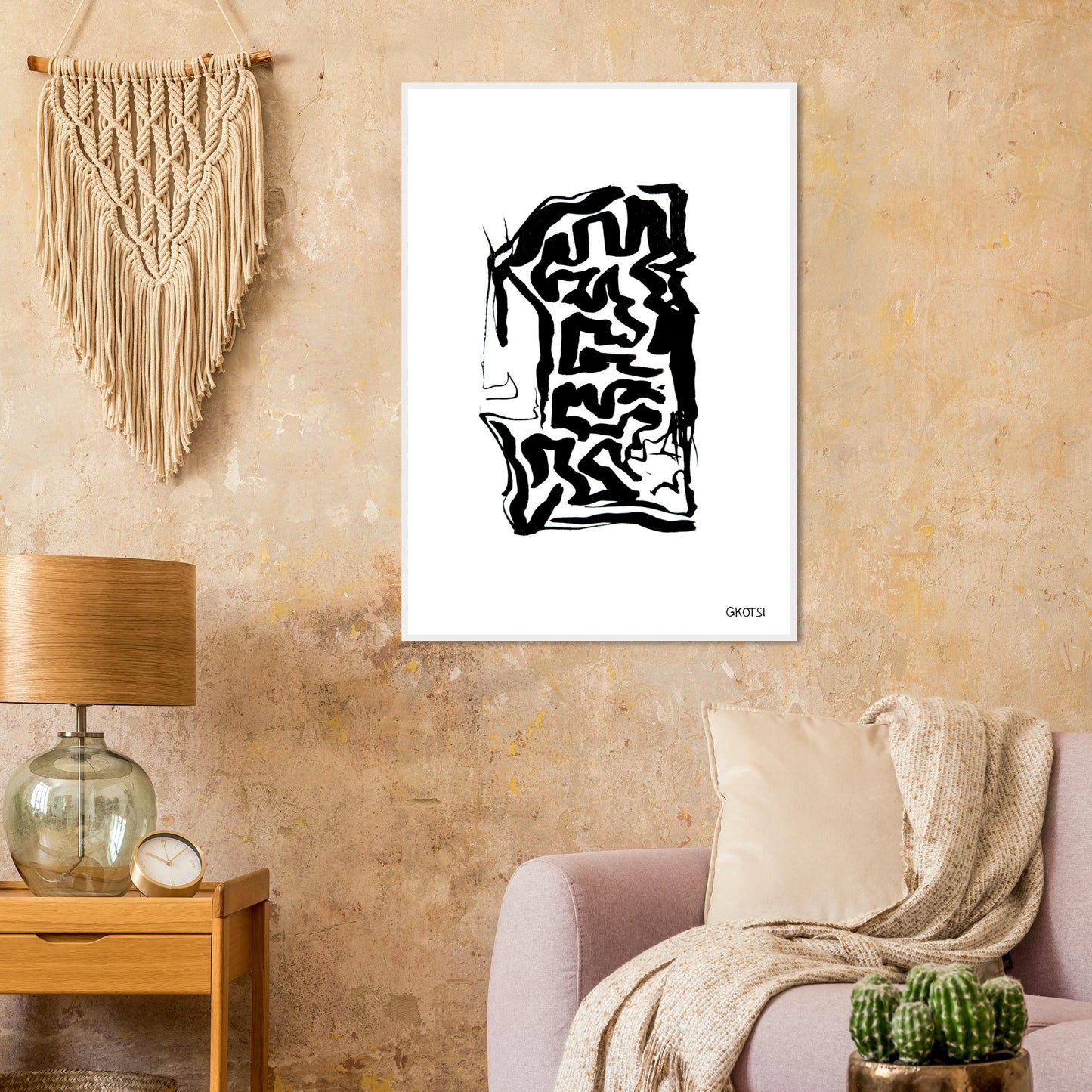 TRANSFORMING poster print in light brown living room interior