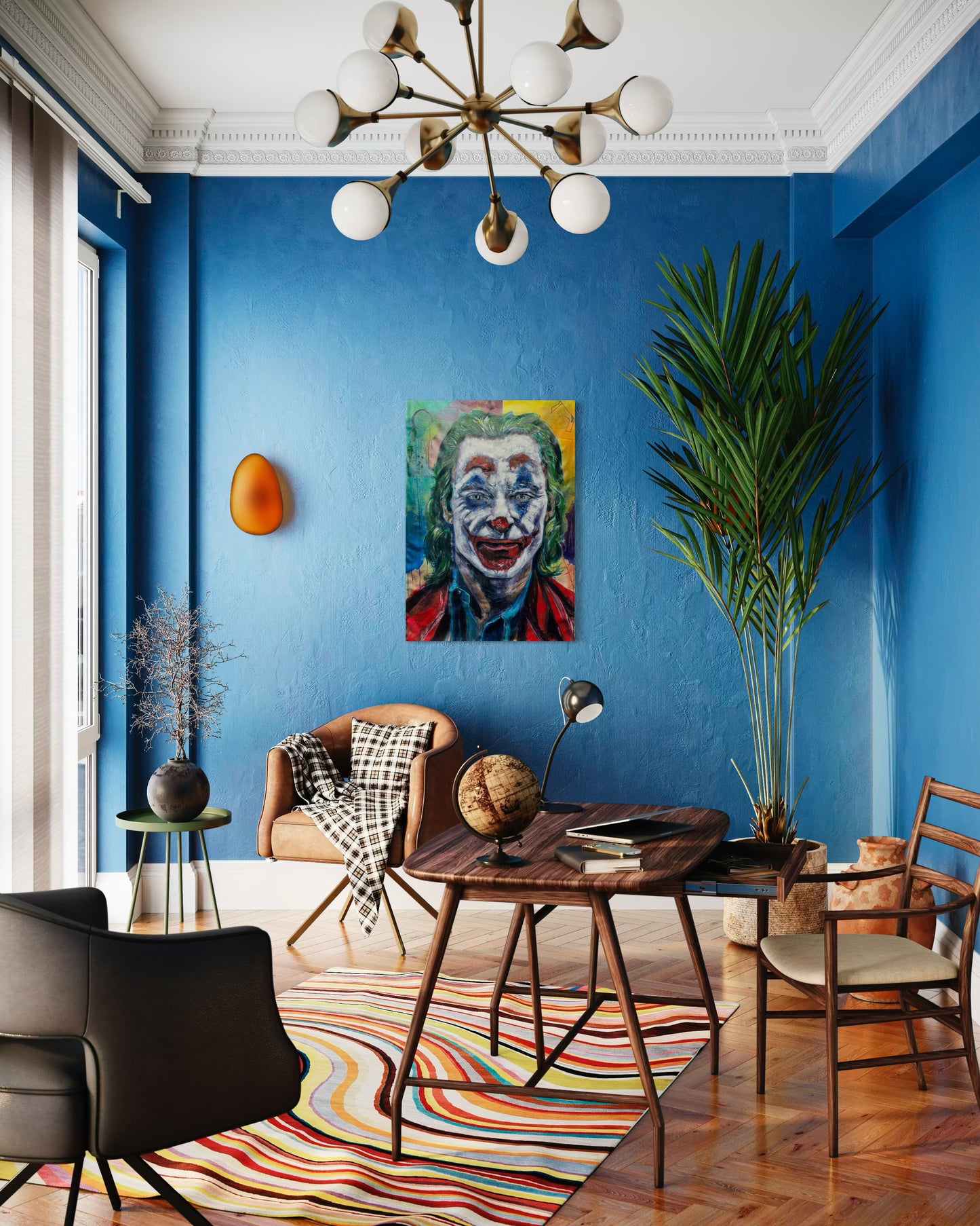 The Joker Portrait Original Painting in blue wall room