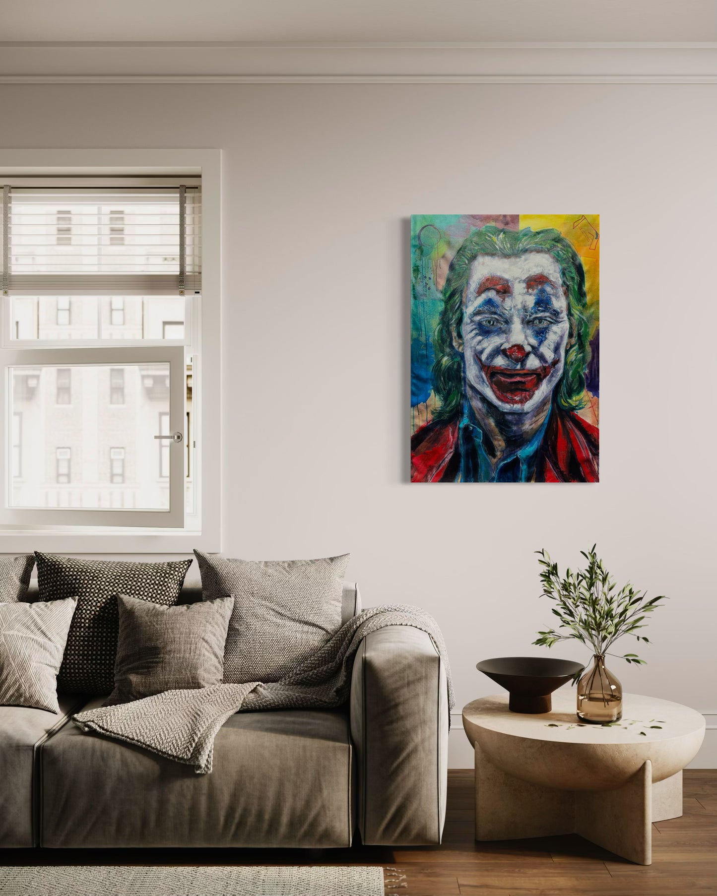The Joker Portrait Original Painting in modern living room