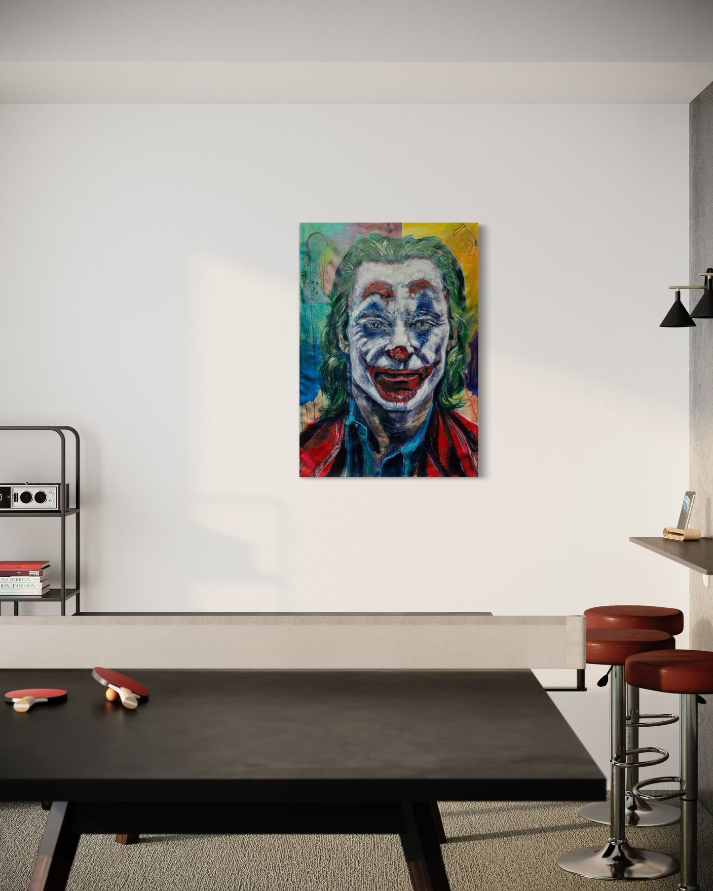 The Joker Portrait Original Painting with ping pong table