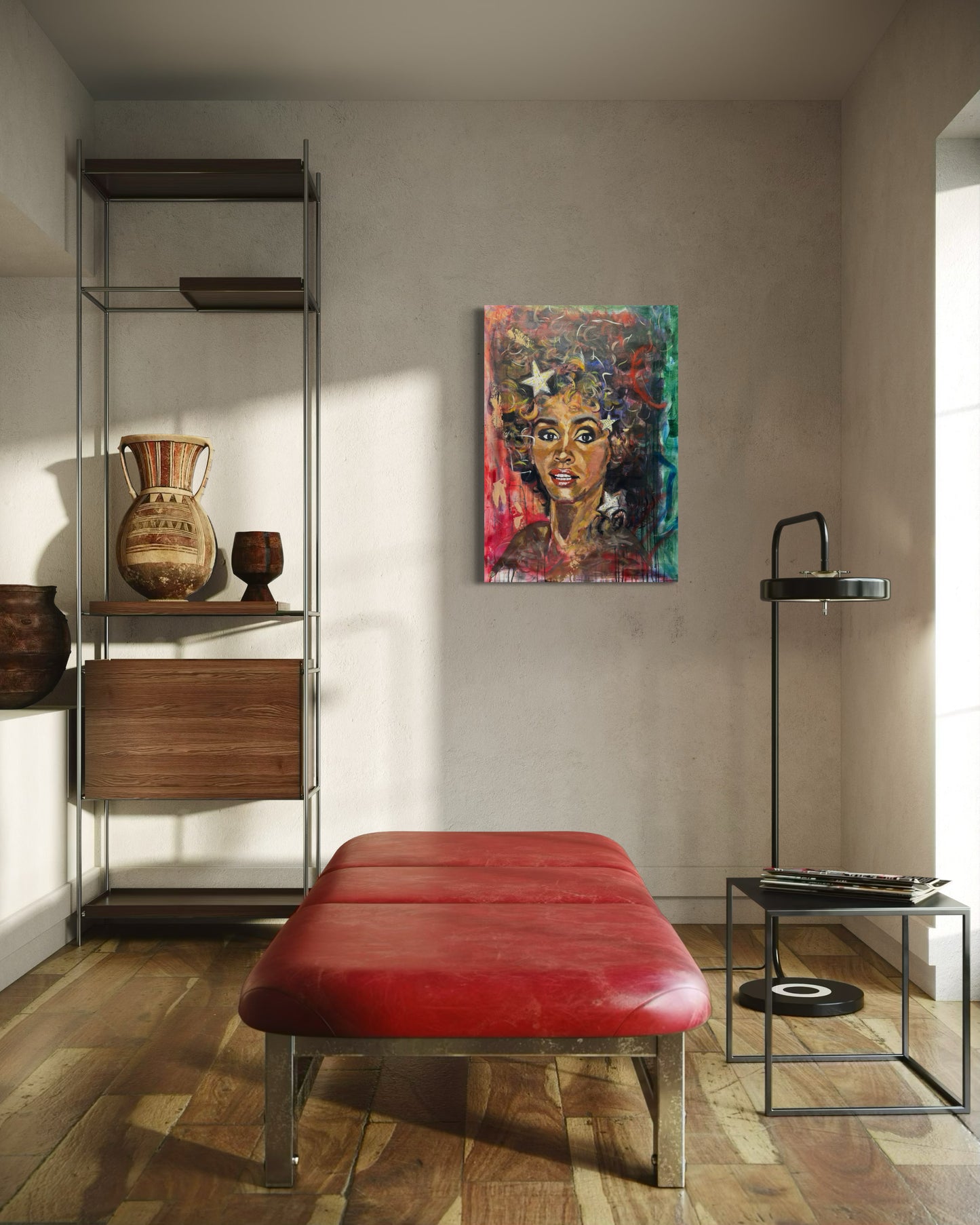 Whitney Houston Portrait Original Painting in massage room