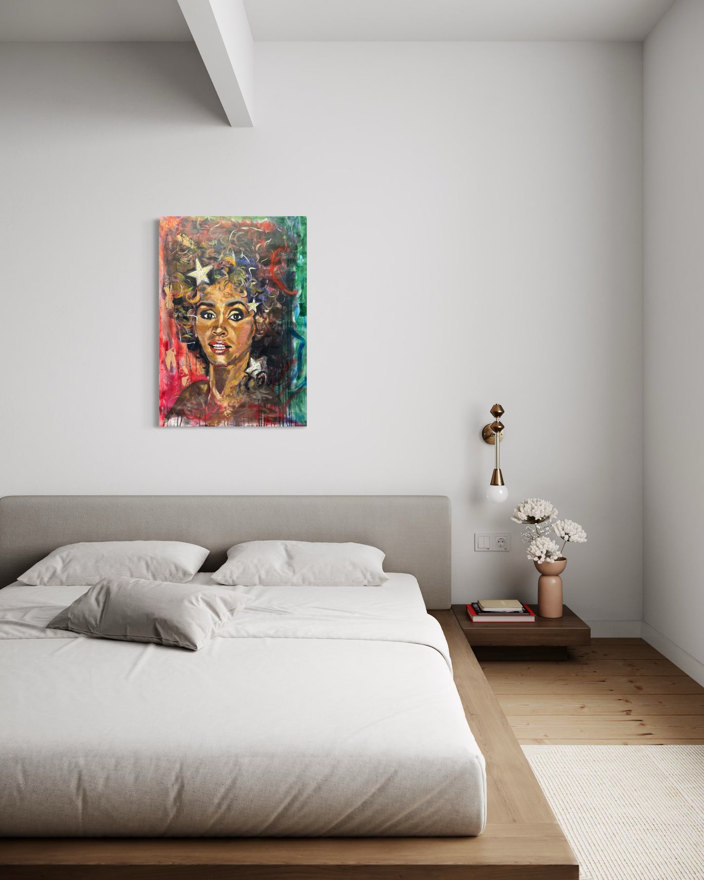 Whitney Houston Portrait Original Painting over king size bed