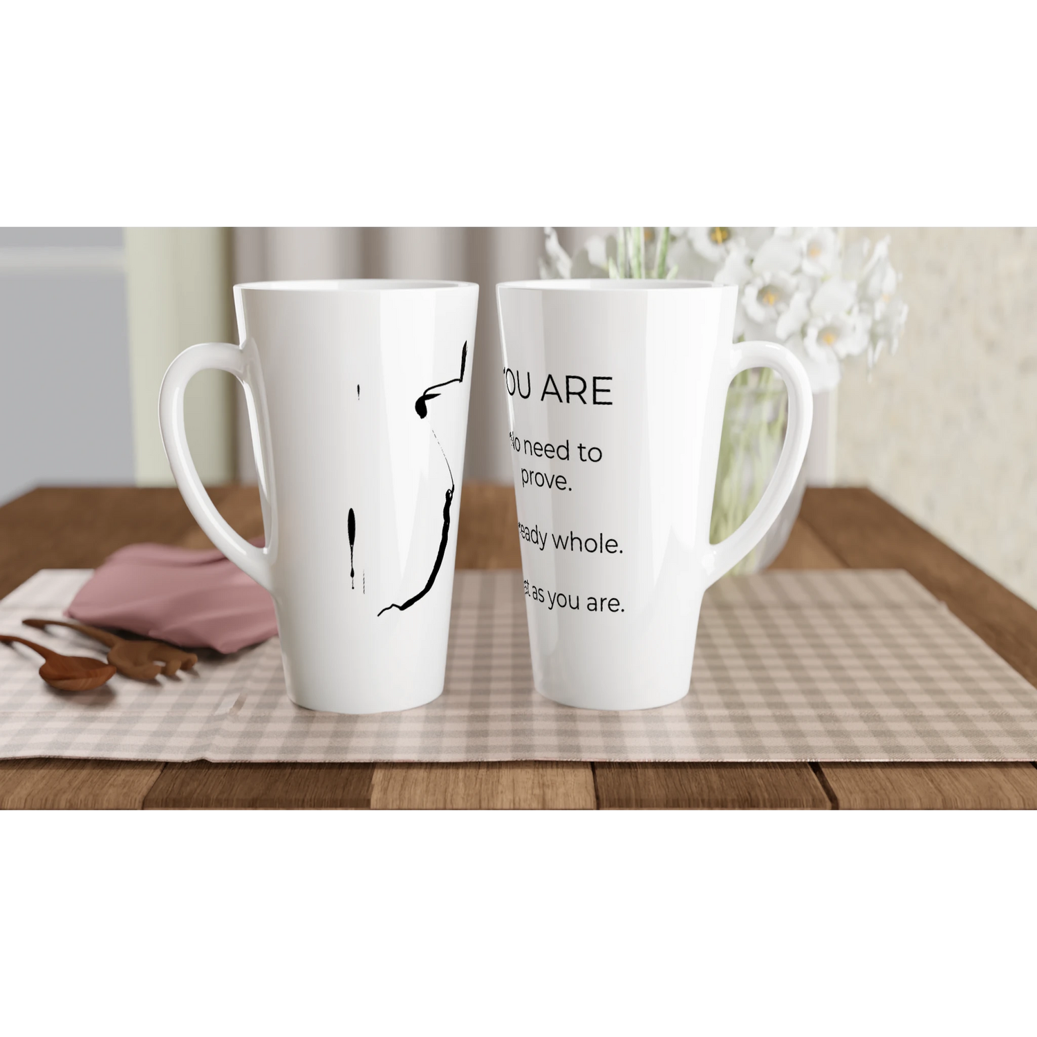 YOU ARE White Ceramic Mugs on breakfast tray Mindful Quotes & Soul Notes