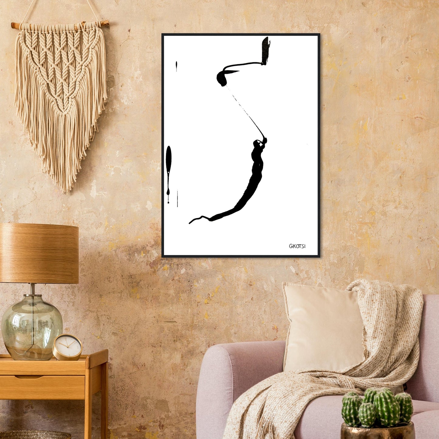 YOU ARE poster print in light brown living room interior