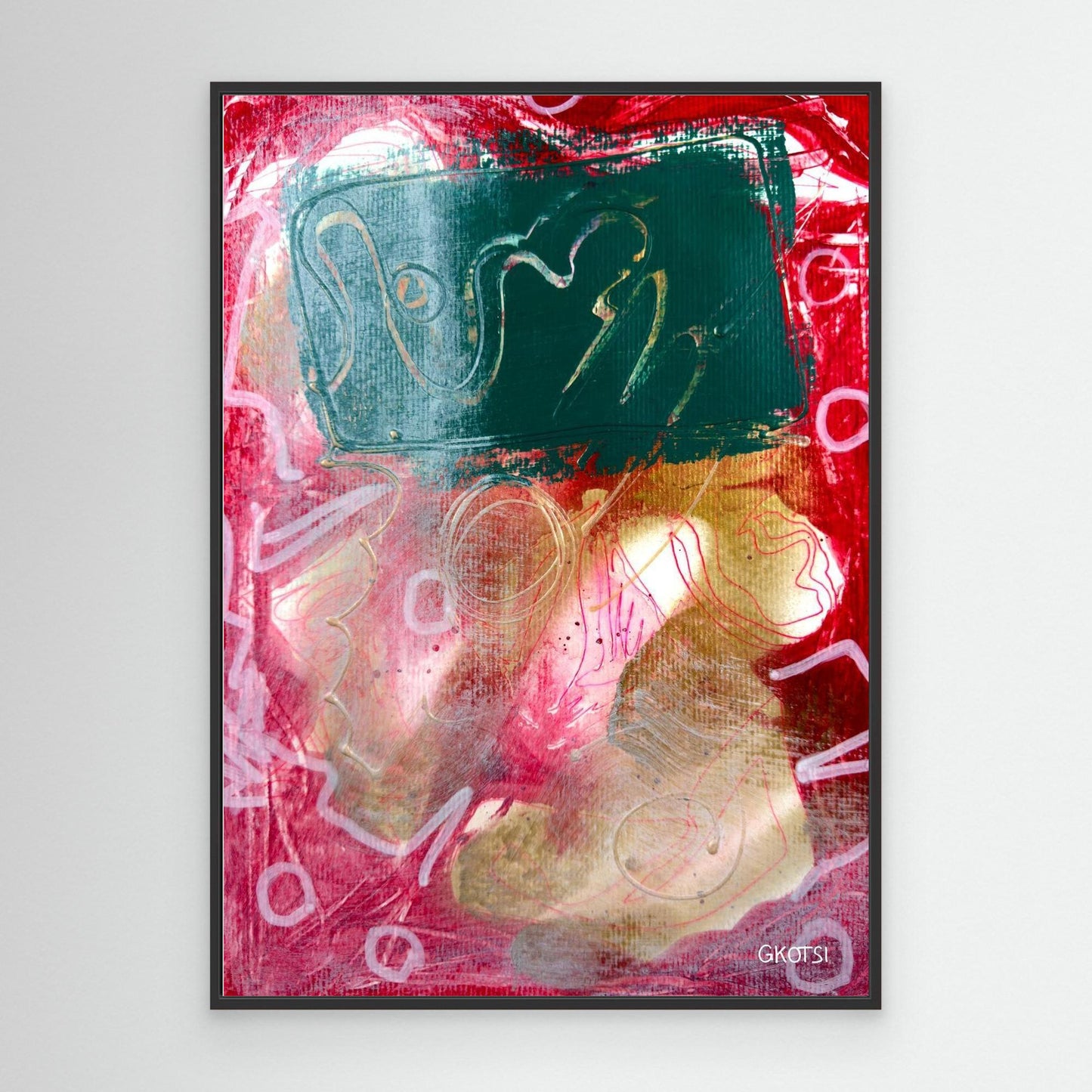 KEKSE Abstract Canvas Print with black frame displayed on modern white wall
